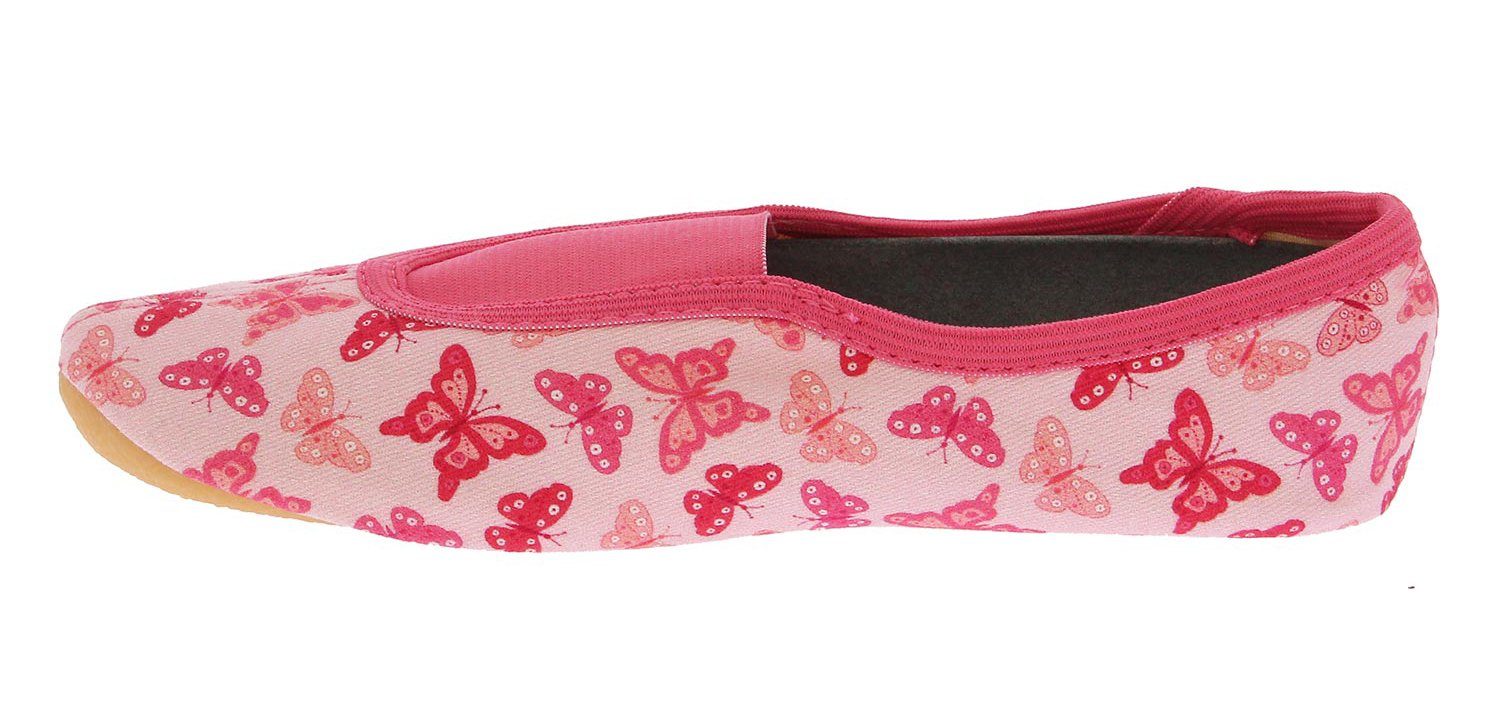 Beck Schläppchen Papillon mit Ristgummi Gymnastikschuh (Barfußschuhe, für schmale Füße und kleine Kinder besonders geeignet, ab Gr. 18/19 verfügbar) atmungsaktive Baumwolle, rutschfeste Gummi-Sohle