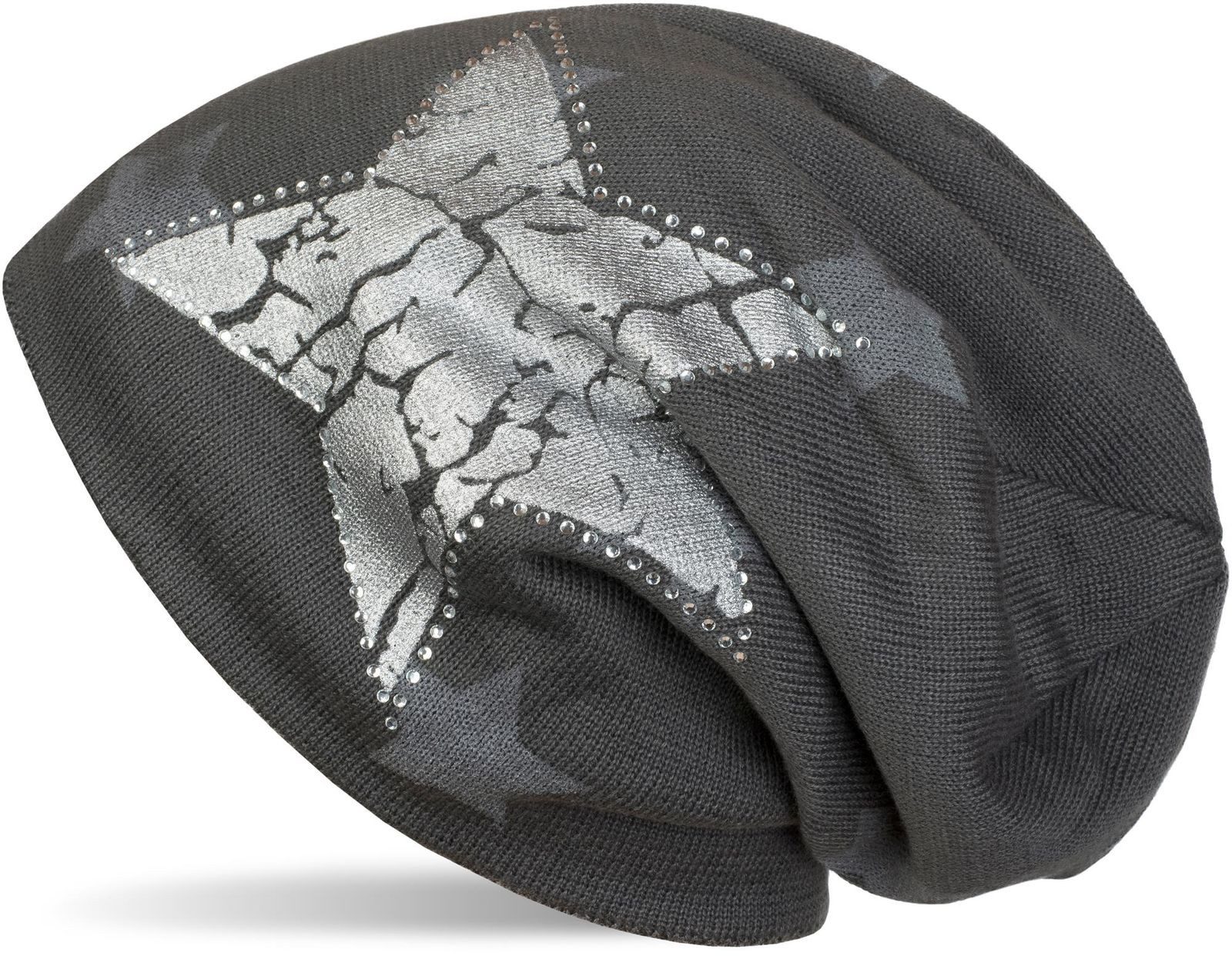 Strickmütze Feinstrick Beanie mit Sternen und Strass
