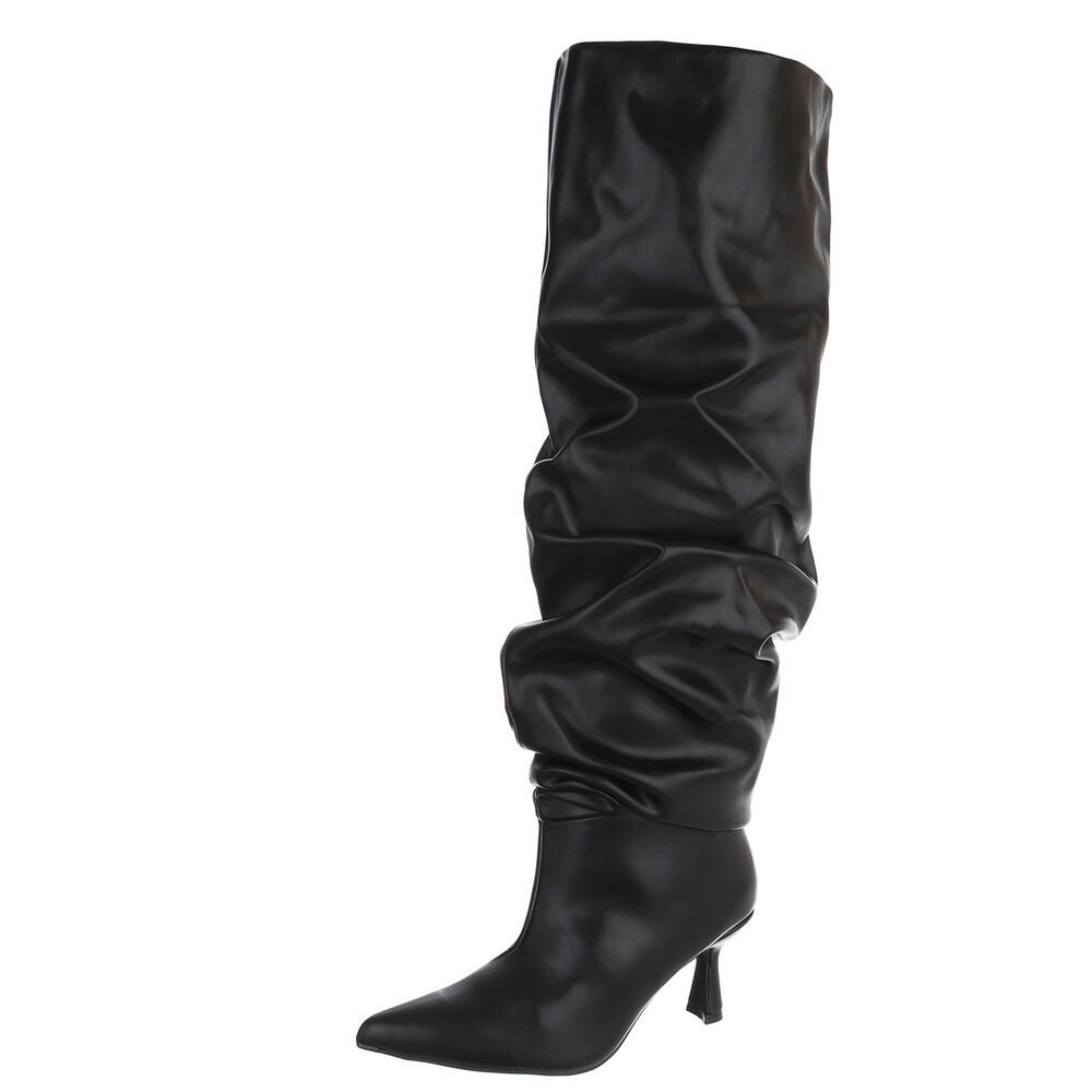 Ital-Design Damen Overknee-Stiefel mit Absatz und Gerafftem Schaft Overkneestiefel (92157729) Pfennig-/Stilettoabsatz Stiefel in Schwarz