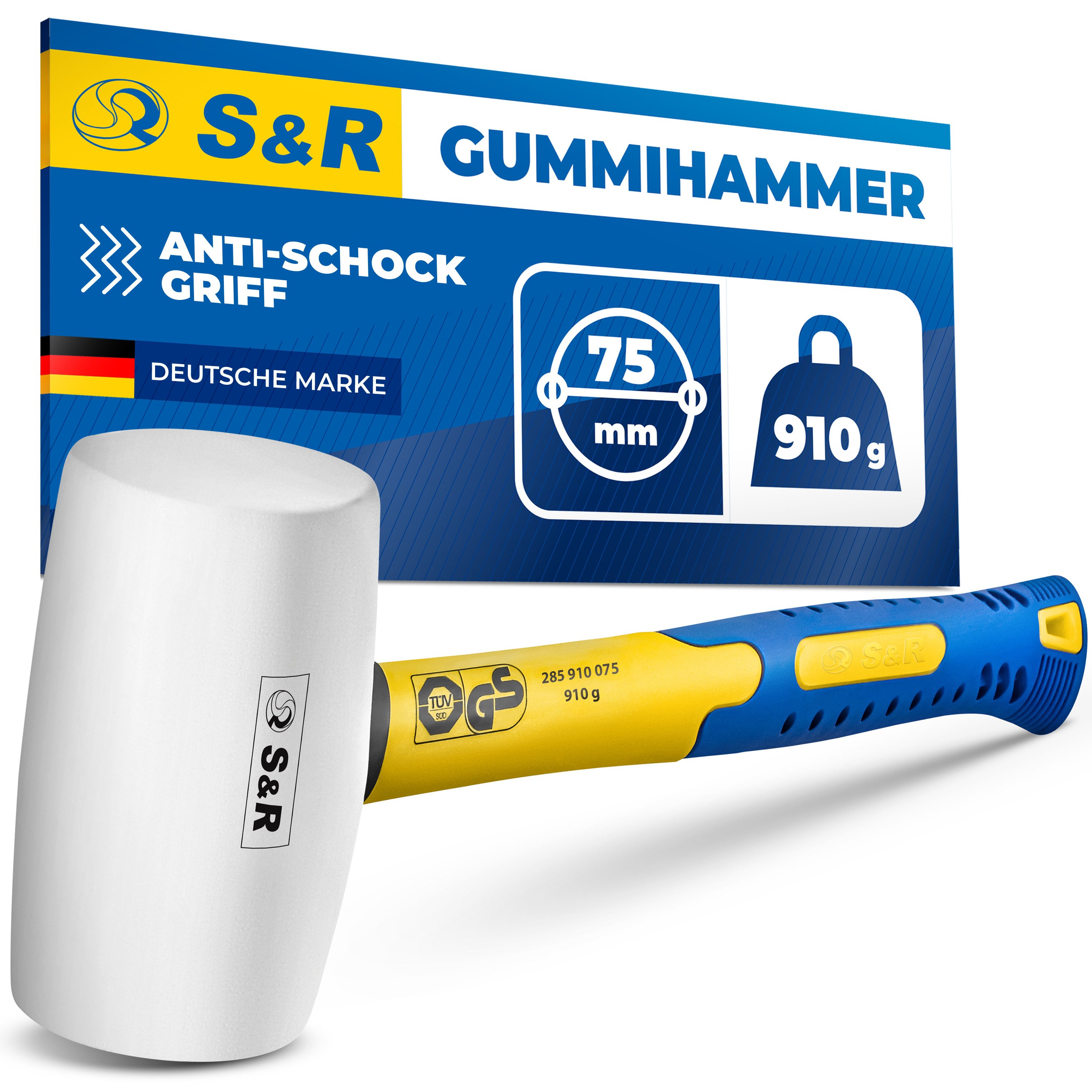 S&R Gummihammer weiß 75 mm, 910 Gr, mit rutschfestem stoßdämpfendem Fibergl günstig online kaufen