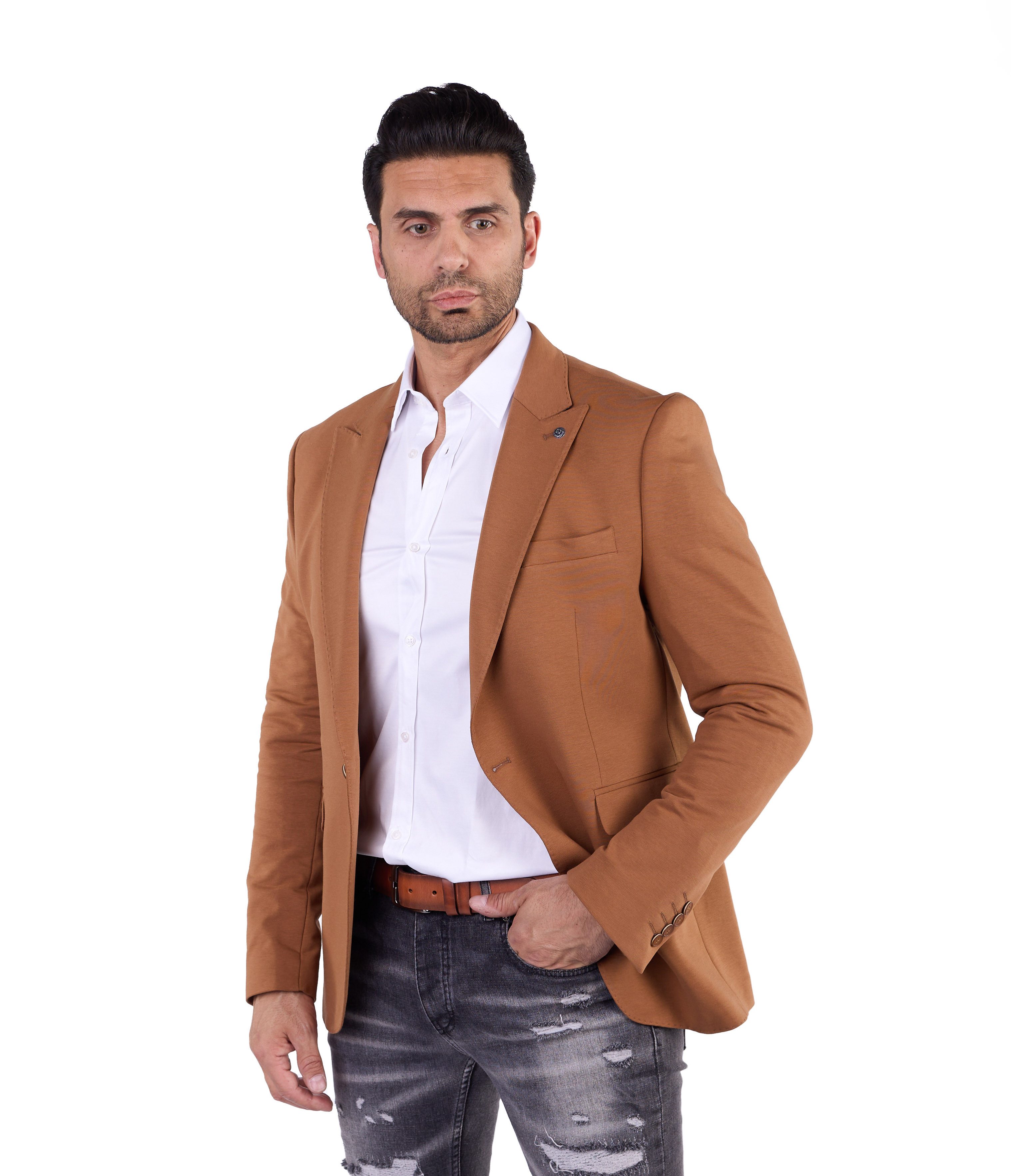 Denim Distriqt Jerseysakko Herren Slim Fit Sakko mit Stretch Camel Gr.46 en günstig online kaufen