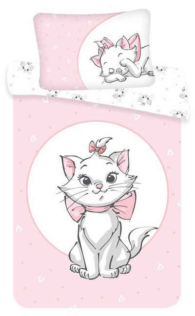 Kinderbettwäsche Disney Baby Kinder Постельное белье Marie Aristocats Bettdecke 100x135 cm + Kopfkissen 40x60 cm 100% Baumwolle, Disney, Renforcé, 2 teilig, mit Reißverschluss