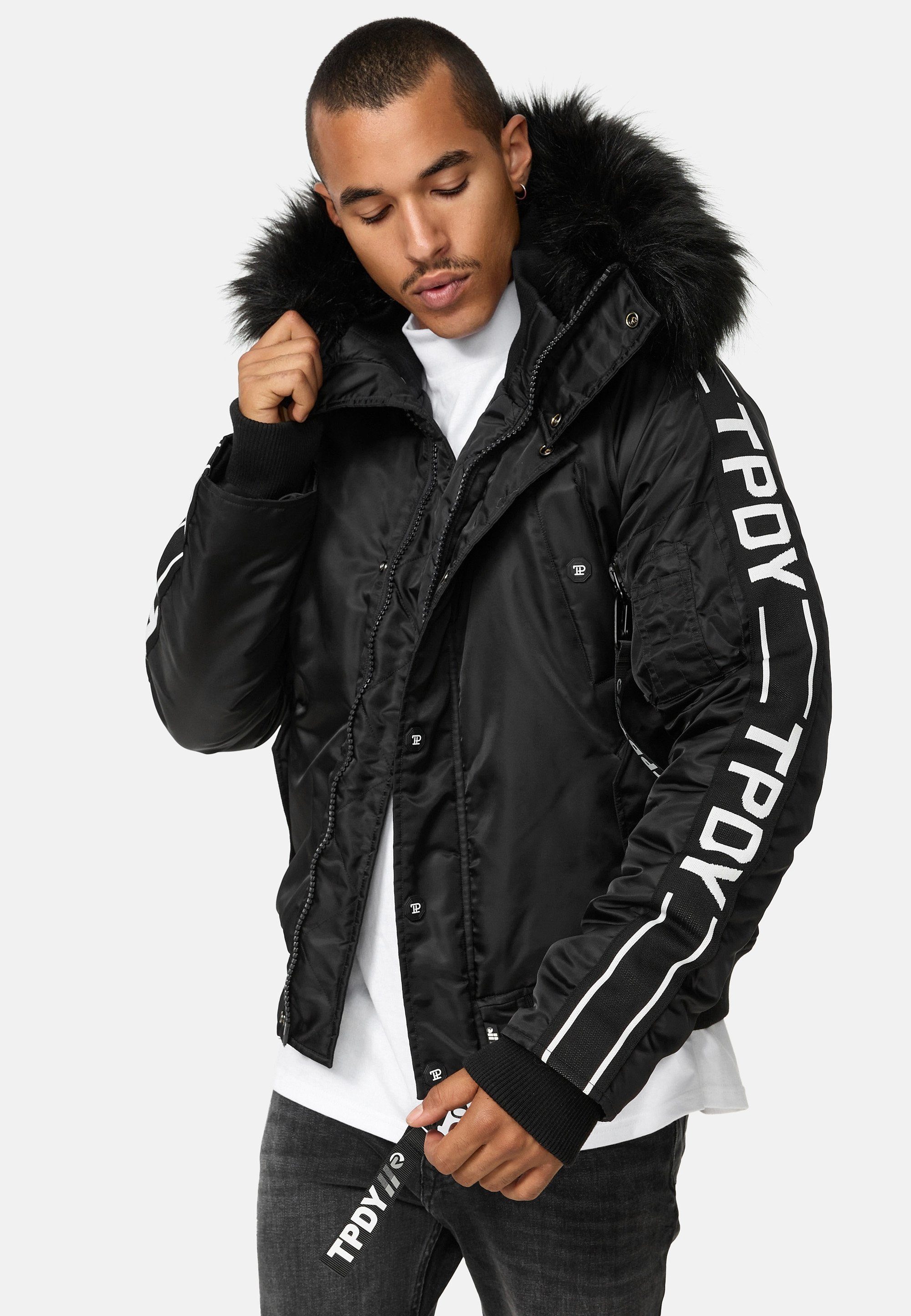 trueprodigy Bomberjacke Jonathan Teddy Stoff Kapuze abnehmbares Fellimitat