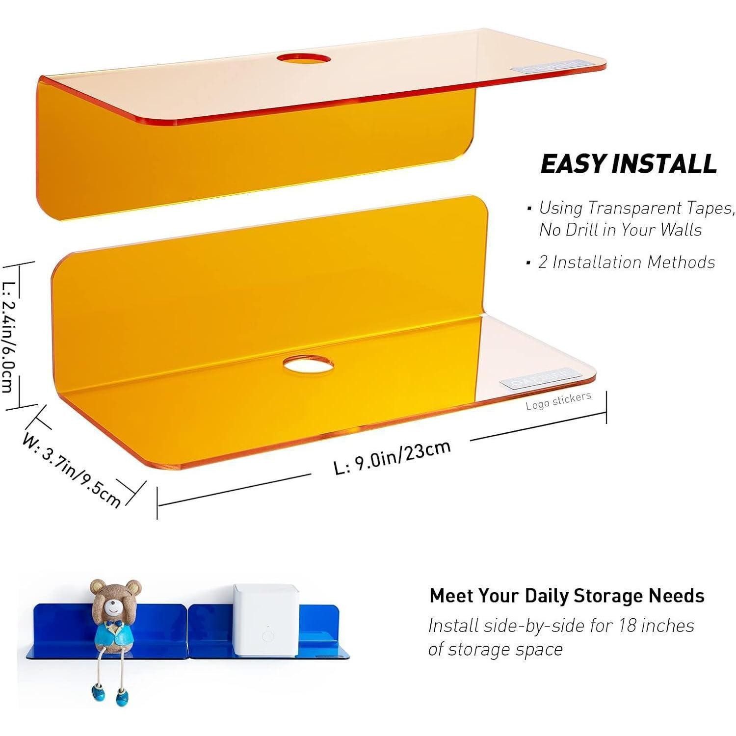 LuxusKollektion Wandregal Wandregal 2er Set Acryl 23cm ohne Bohren Kabelclips Orange