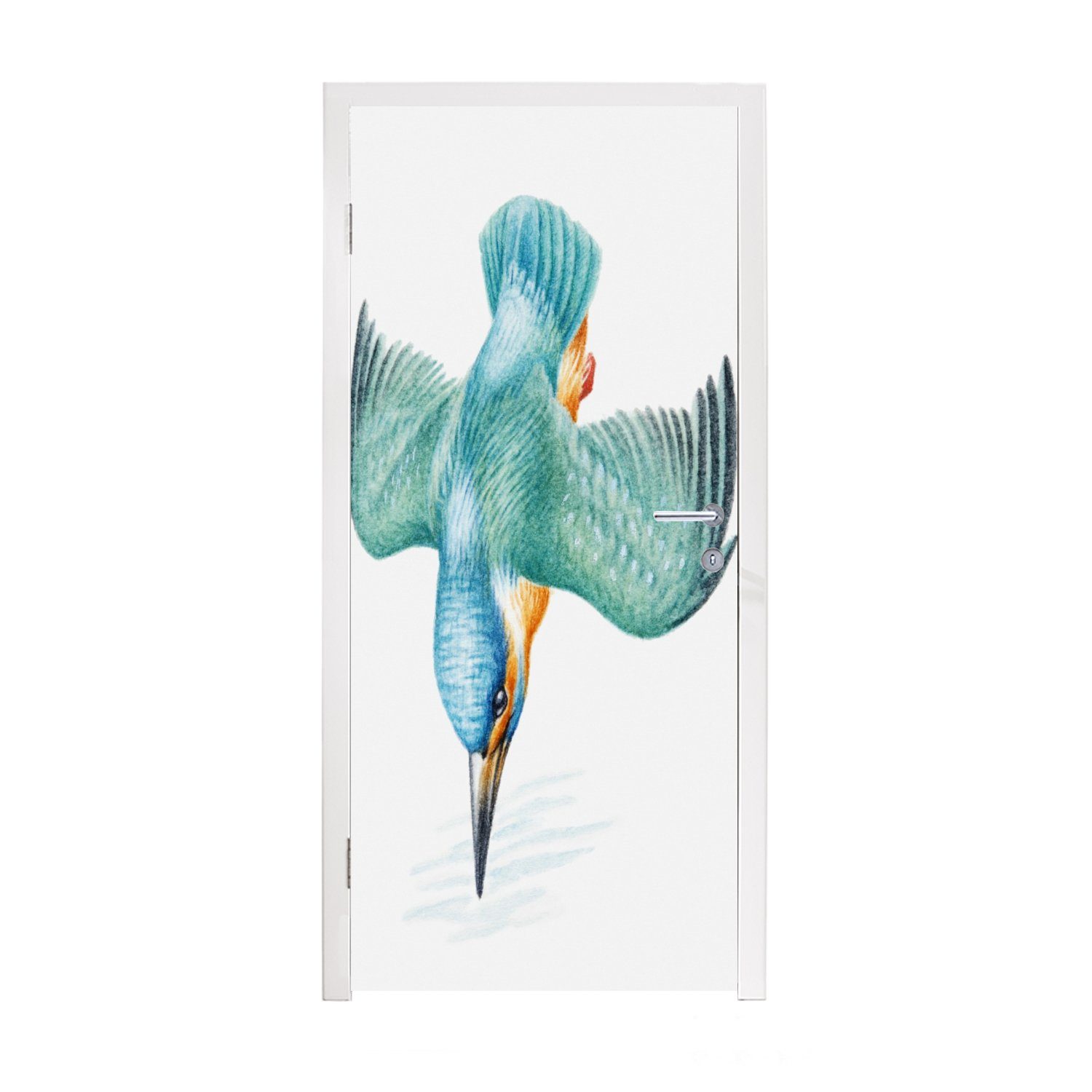 MuchoWow Türtapete Vogel - Federn - Aquarell, Matt, bedruckt, (1 St), Fototapete für Tür, Türaufkleber, 75x205 cm