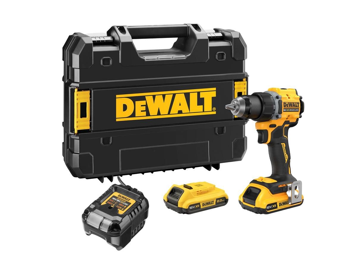 DeWalt Akku-Bohrschrauber 18 V, 2 Ah, max. 1650 U/min, (Set), inkl. 2 Akkus u. Ladegerät, max. Drehmoment 74 Nm, + T STAK Box
