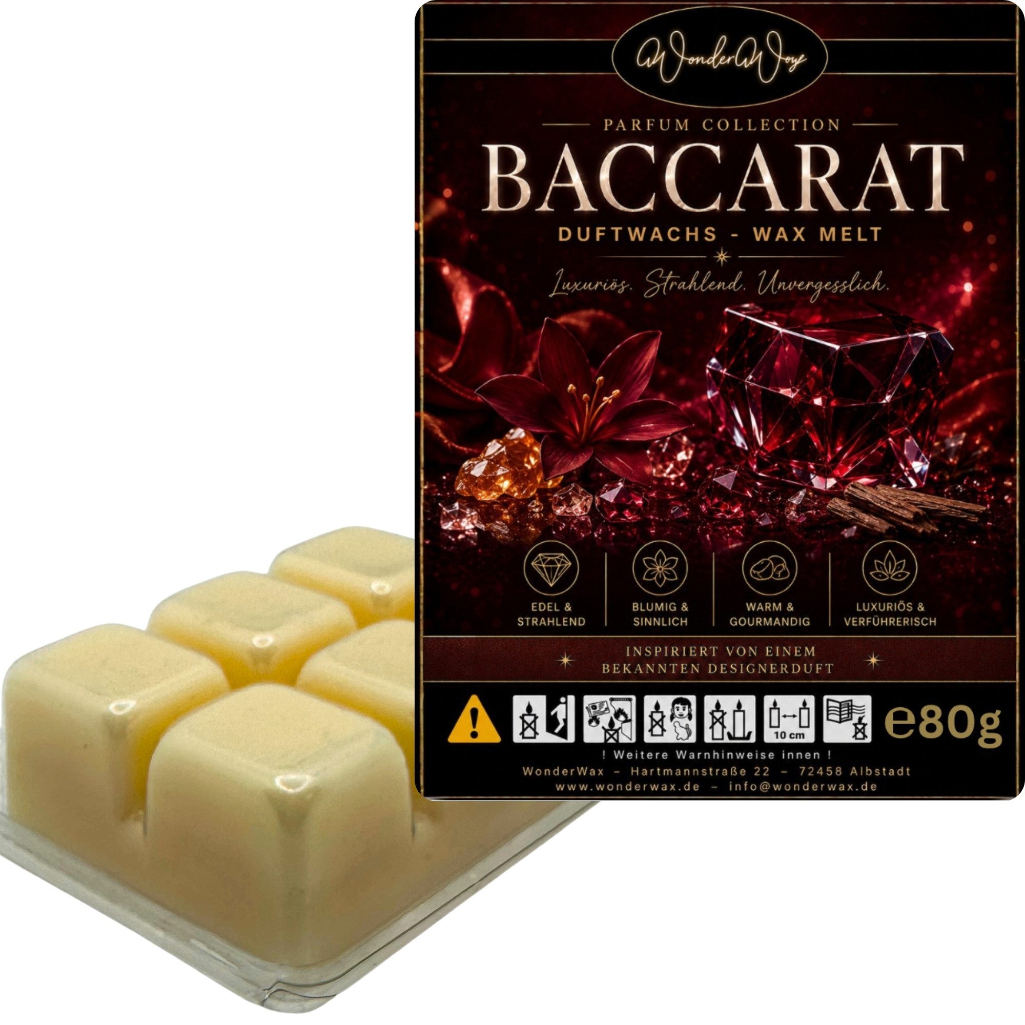 WonderWax Duftwachs WonderWax® Parfume Duftriegel 6 x Duftwachs Würfel Weiß (Baccarat), Duftrichtung: Baccarat Parfum