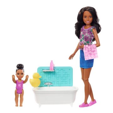Barbie Anziehpuppe Babysitter Freundin Barbie Mattel FXH06 Puppe & Bad Spiel-Set