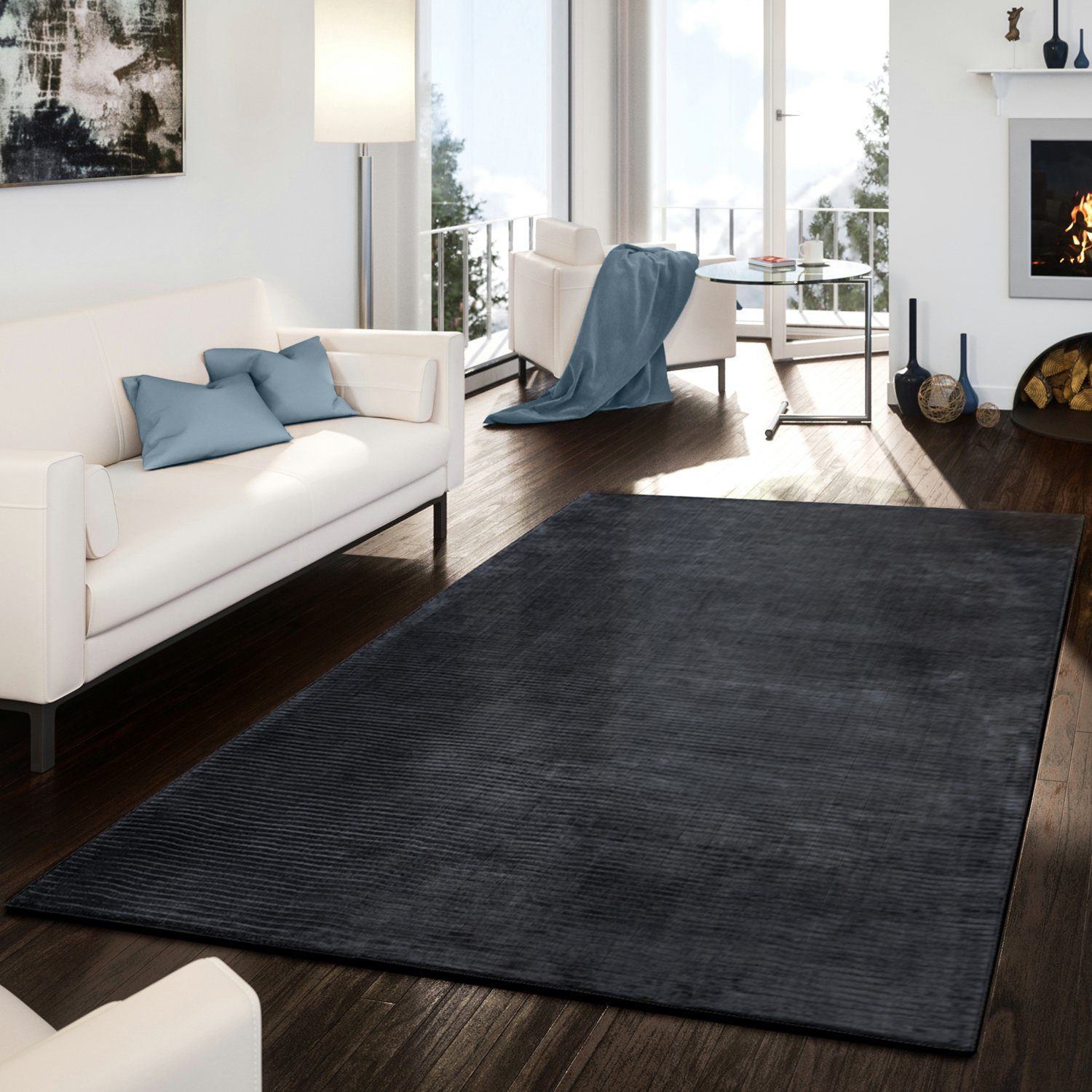 Designteppich Teppich Handgemacht Modern Viskose Glanz Hoch Tief Optik Meliert Anthrazit, TT Home, rechteckig, Höhe: 13 mm