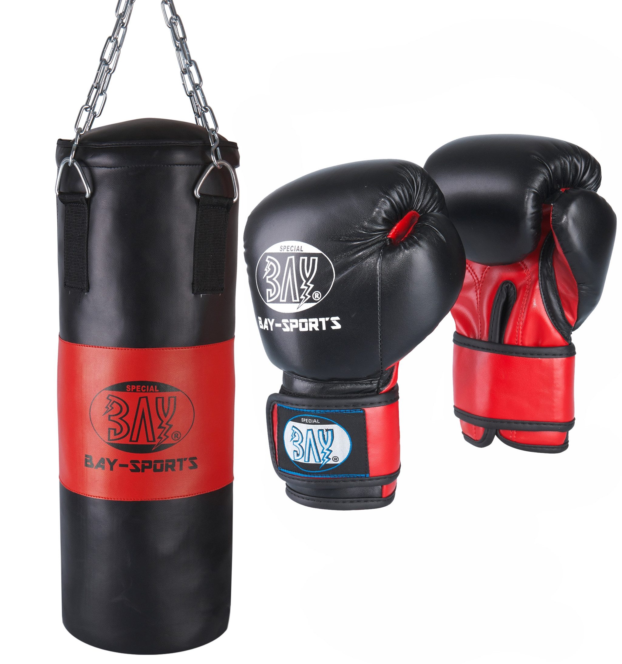 BAY-Sports Boxsack Boxset für Kinder gefüllt Box-Set Sandsack Boxhandschuhe Kids Junior (3 Teile), Hochwertige Ausführung - Für höhere Ansprüche