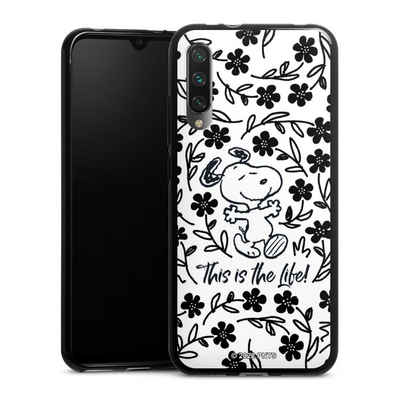 DeinDesign Handyhülle Peanuts Blumen Snoopy Snoopy Black and White This Is The Life, Xiaomi Mi A3 Silikon Hülle Bumper Case Handy Schutzhülle
