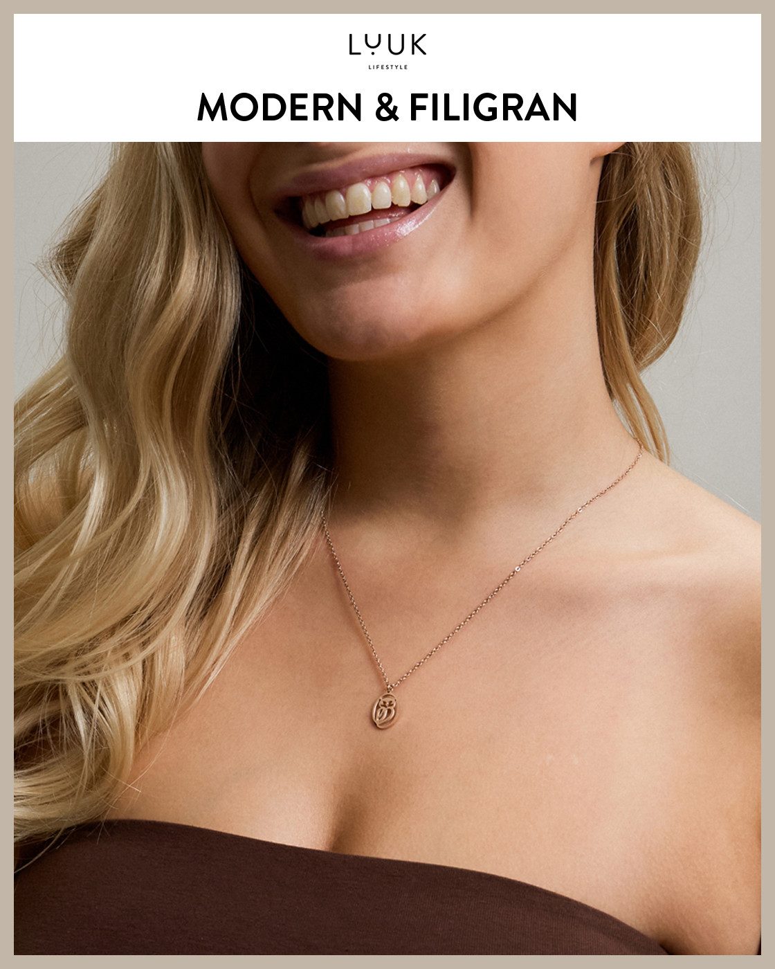 LUUK LIFESTYLE Kette mit Anhänger Eule, filigrane Vogel Halskette