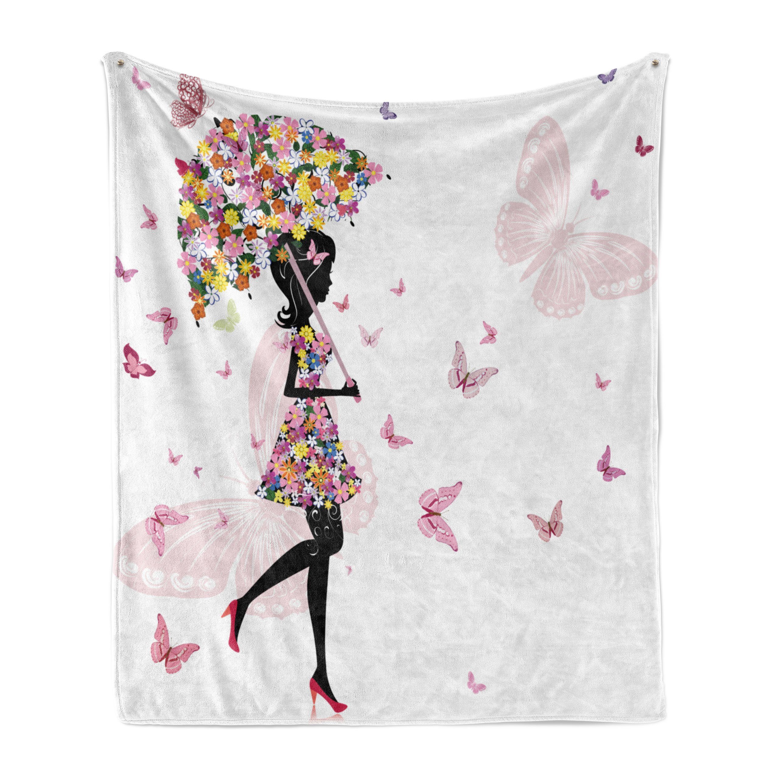 Wohndecke Gemütlicher Plüsch für den Innen- und Außenbereich, Abakuhaus, Feminin Floral Umbrella-Kleid