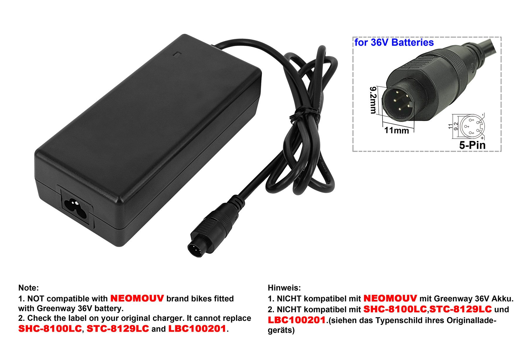 PowerSmart CAA081020E.502 Batterie-Ladegerät (36V 2A für Elektrofahrrad Crescent Elina, Elin, Elora, Ella, Elwin, Elmo)