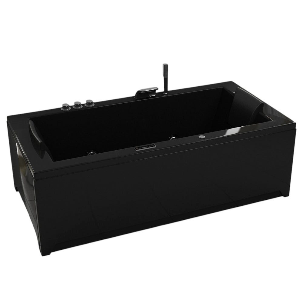 DEKO VERTRIEB BAYERN Whirlpool-Badewanne Luxus LED Whirlpool Badewanne SET 182x90 BLACK+Heizung+Hydrojet+Ozon