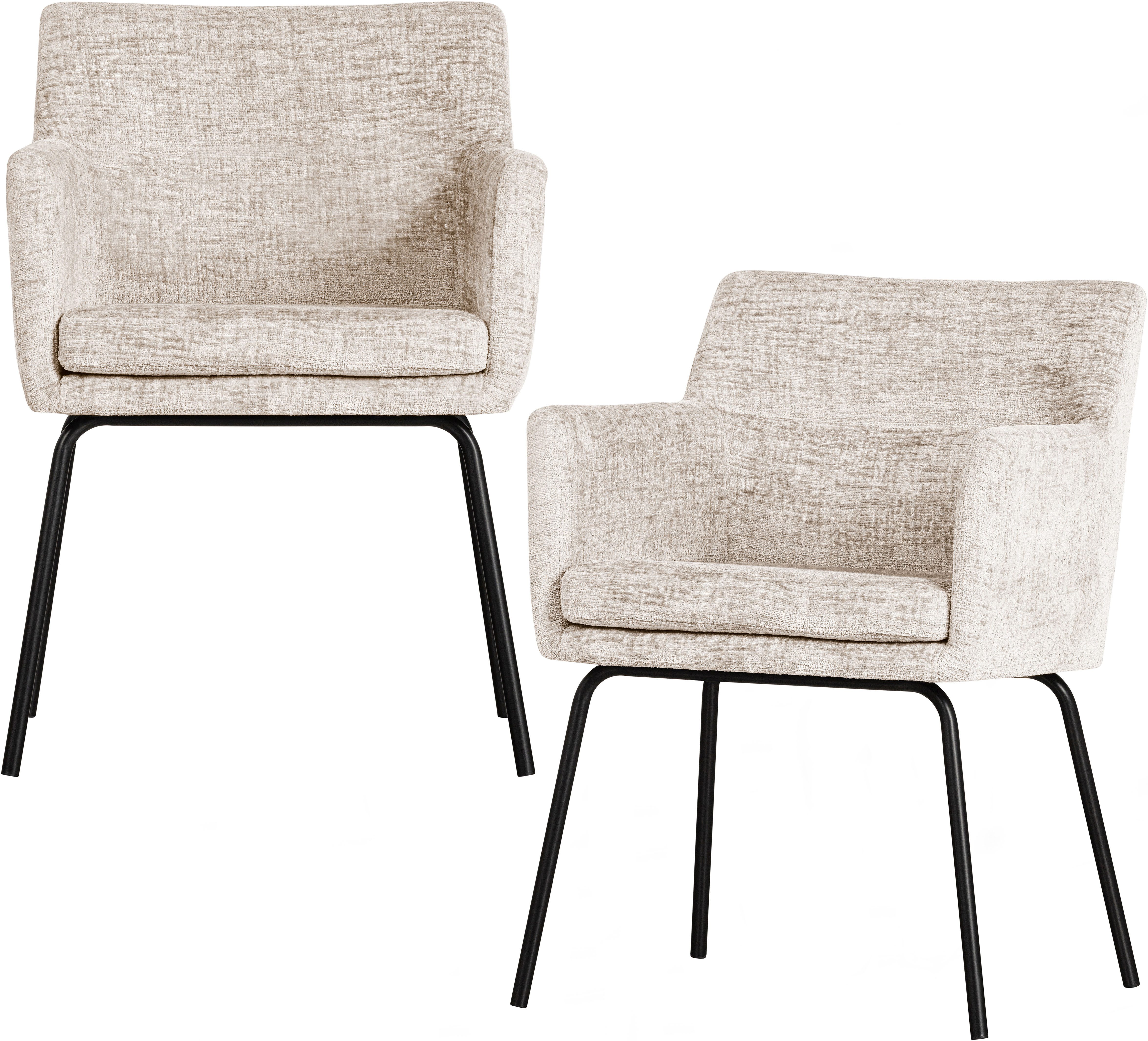 WOOOD Esszimmerstuhl Kam mit Grobstruktur-Velvetbezug und Armlehnen B 56 x T 52 x H 78 cm (Set, 2 St), Sehr hohe Verschleißfestigkeit, Tragkraft 150 kg,Pfleiglicht