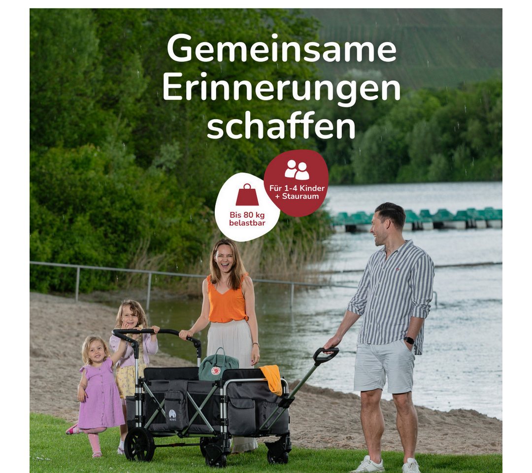 Thumbnail - elvent Bollerwagen FamilyStar 4, Kompakt faltbar, Für bis zu 4 Kinder, Superleicht und komfortabel