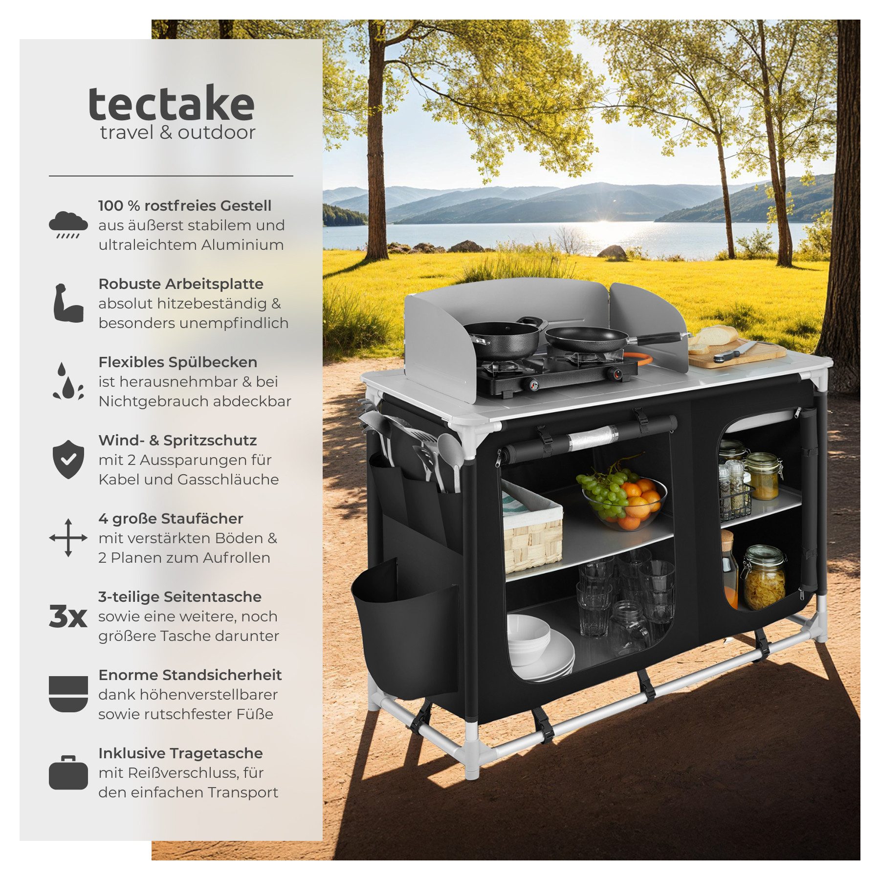 tectake Campingtisch Campingküche Luxus mit 4 Fächern (1-St., 1 tlg), Viels günstig online kaufen