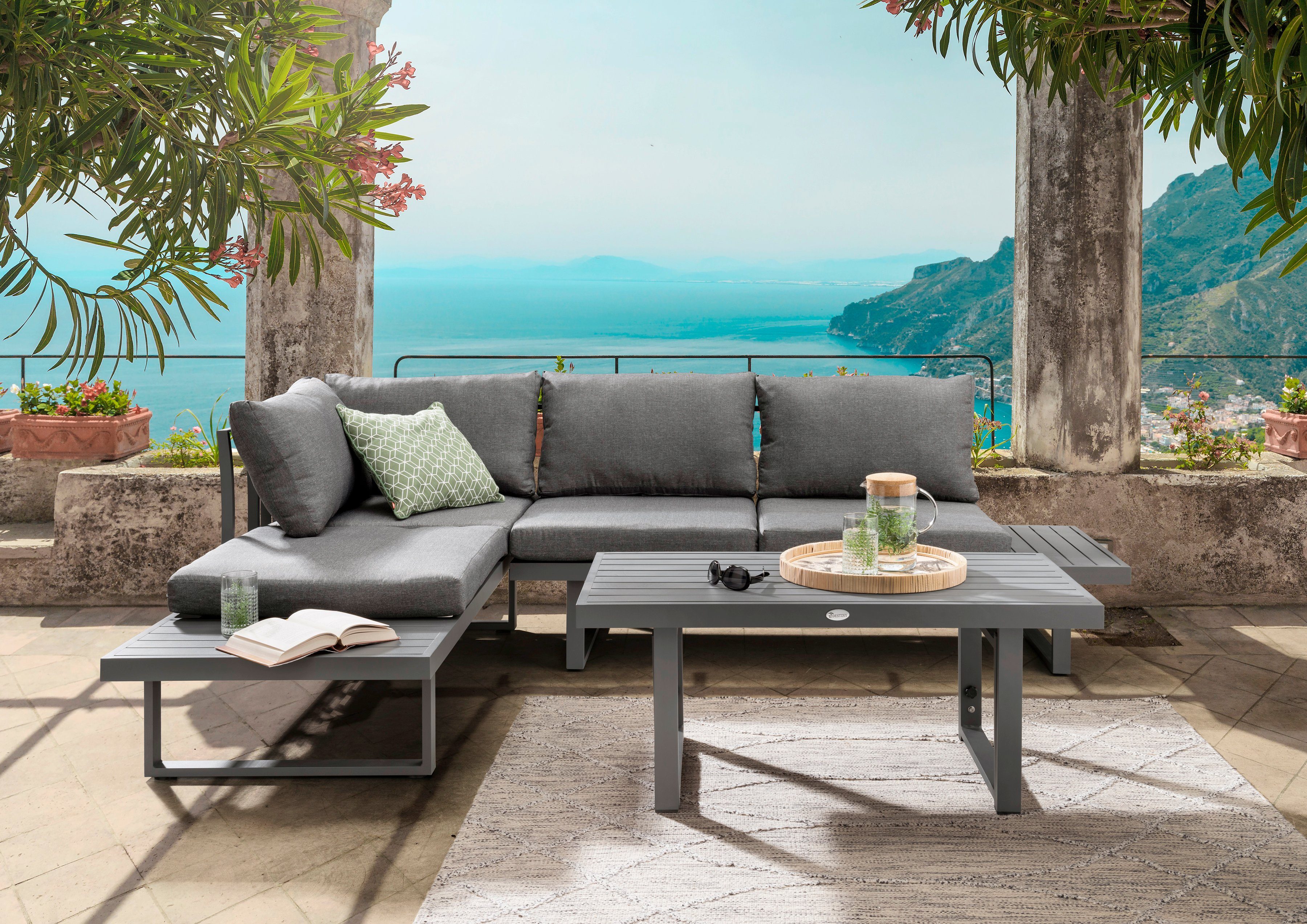 Destiny variabel, POINT, 110 Ecklounge, 58 15-tlg), (Set, cm Gartenlounge-Set verstellb. SEA x 45/68 x Tisch