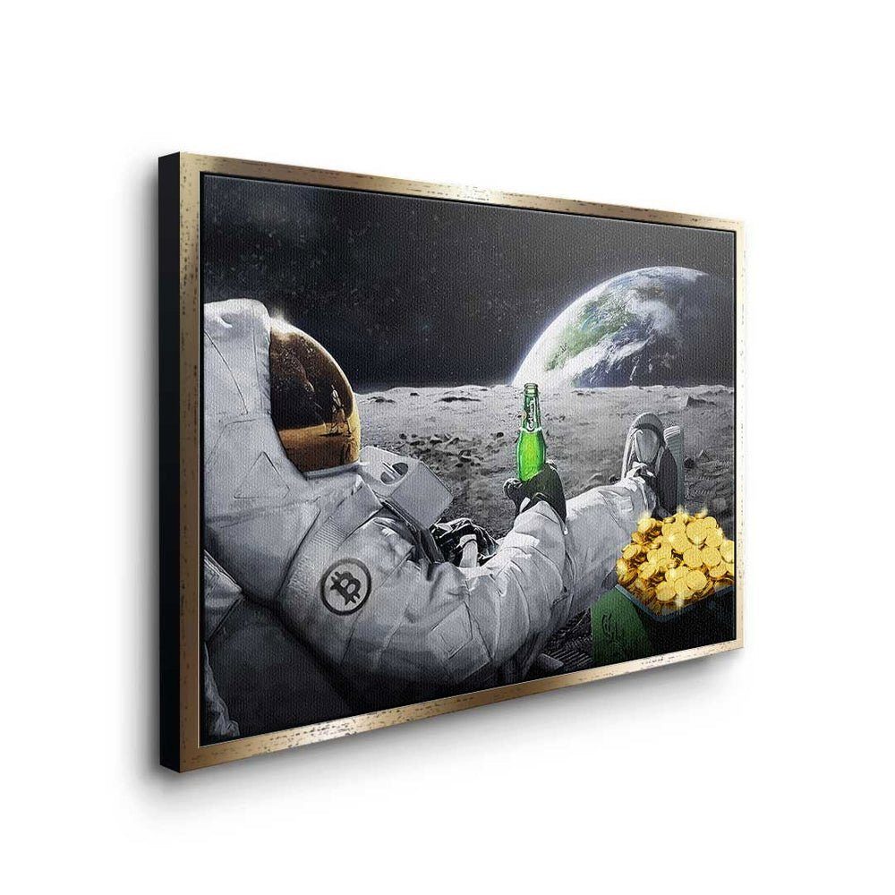 Astronaut schwarzer DOTCOMCANVAS® Crypto - Lifestyle, Rahmen Premium Leinwandbild Trading Bitcoin Leinwandbild Bitcoin Astronaut - - Lifestyle
