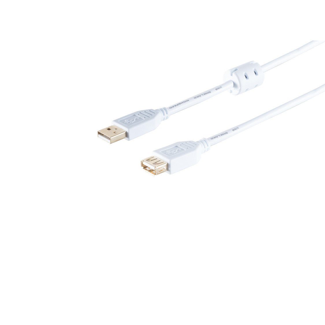 S/CONN maximum connectivity® USB High Speed 2.0 Verlängerung, A/A Buchse mit Ferrit, weiß, 1m USB-Kabel, (100 cm)