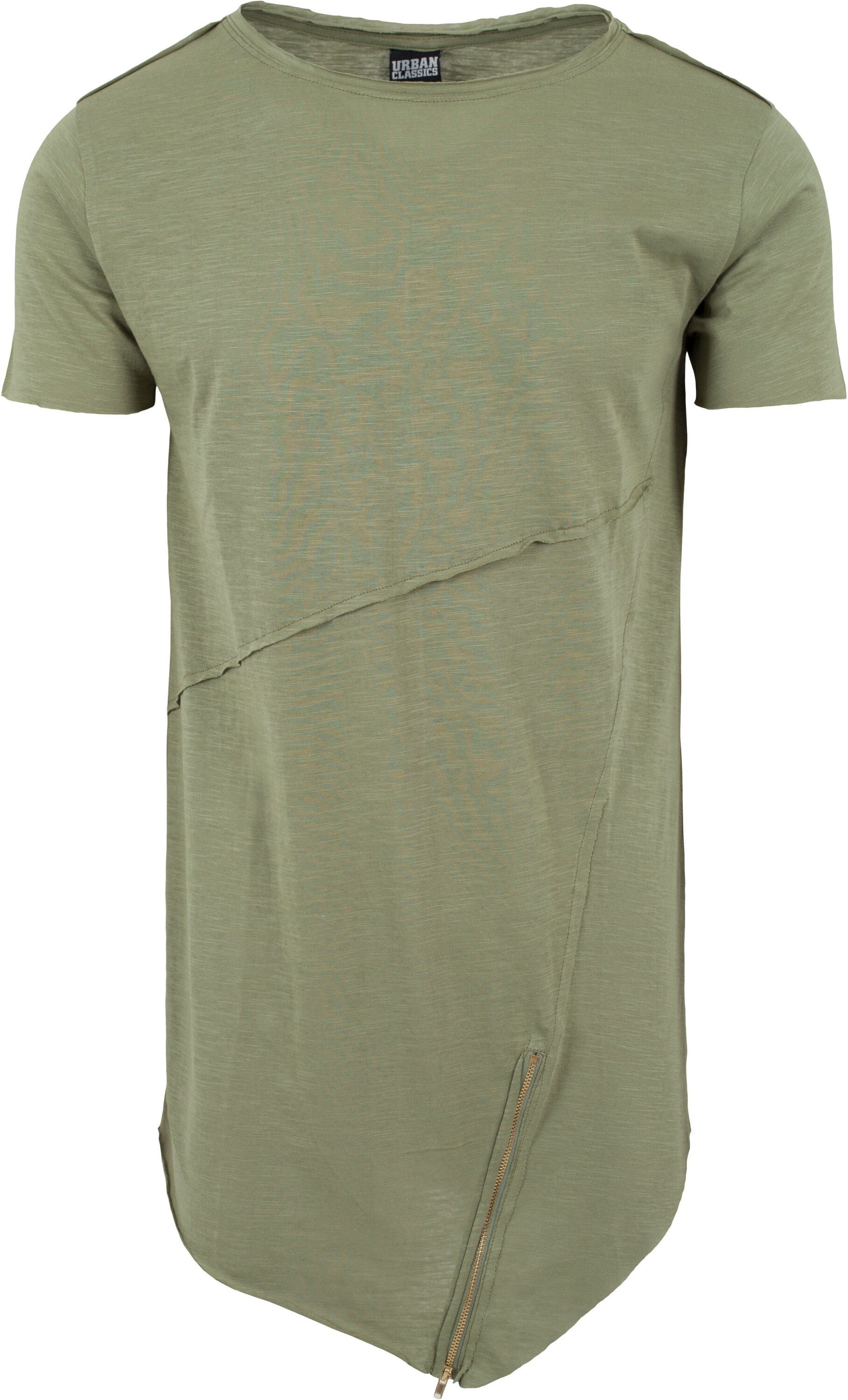 URBAN CLASSICS T-Shirt Herren Tee Edge Zip Long Open (1-tlg) Front lightolive