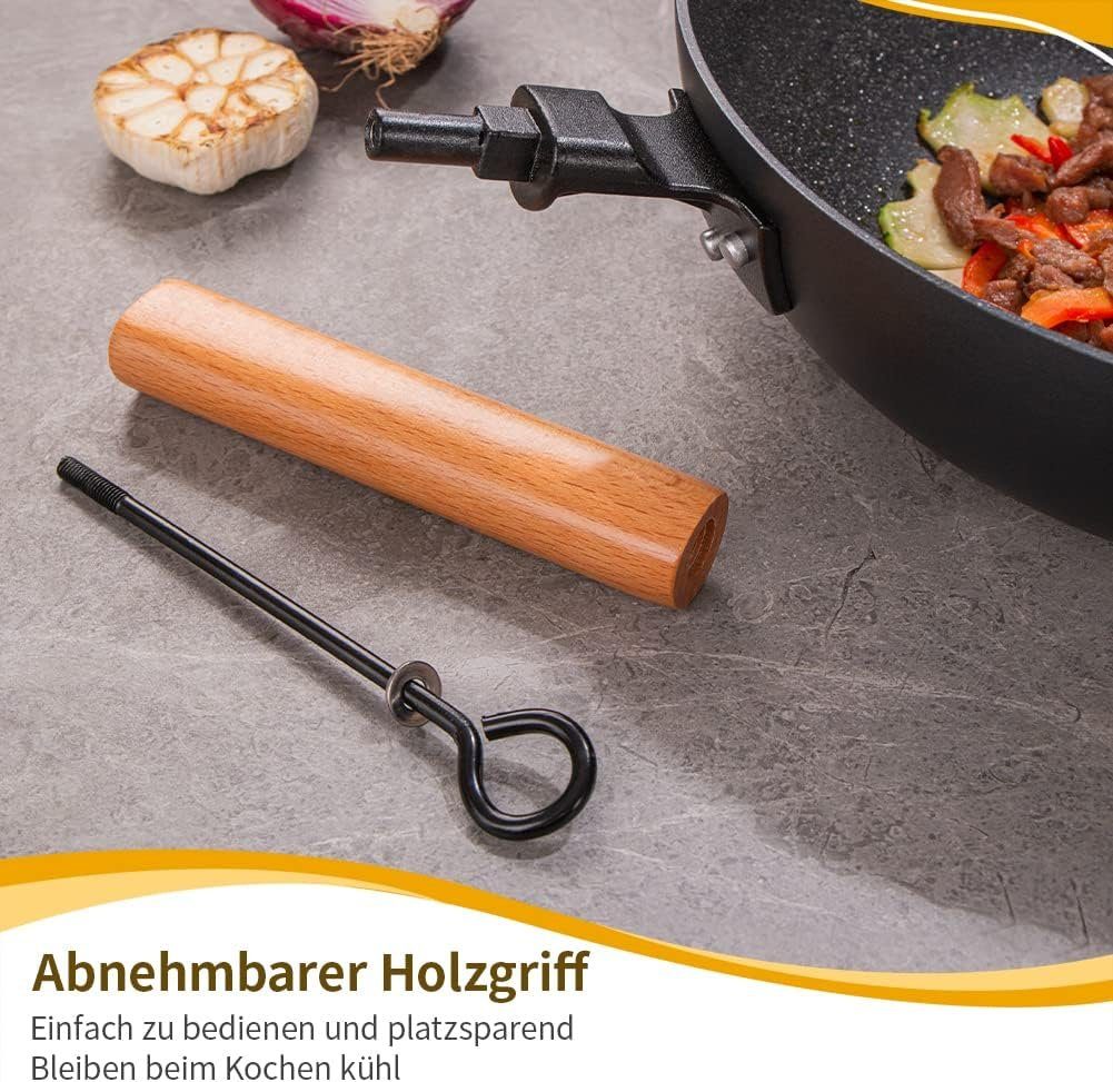 Sky Light Bratpfanne Birsppy mit Deckel abnehmbare Holzgriff, Ø 30cm,  Gewicht 2 kg, Induktion, Ø 30 cm, abnehmbare Griff | Grillpfannen