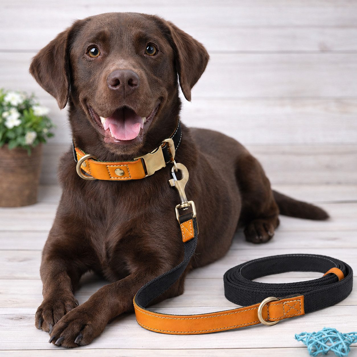 Illes-Laedchen Hunde-Halsband hochwertiges Hundehalsband & Hundeleine Set aus Nylon mit Leder, – Verstellbares Hunde Set in verschiedenen Größen & Farben