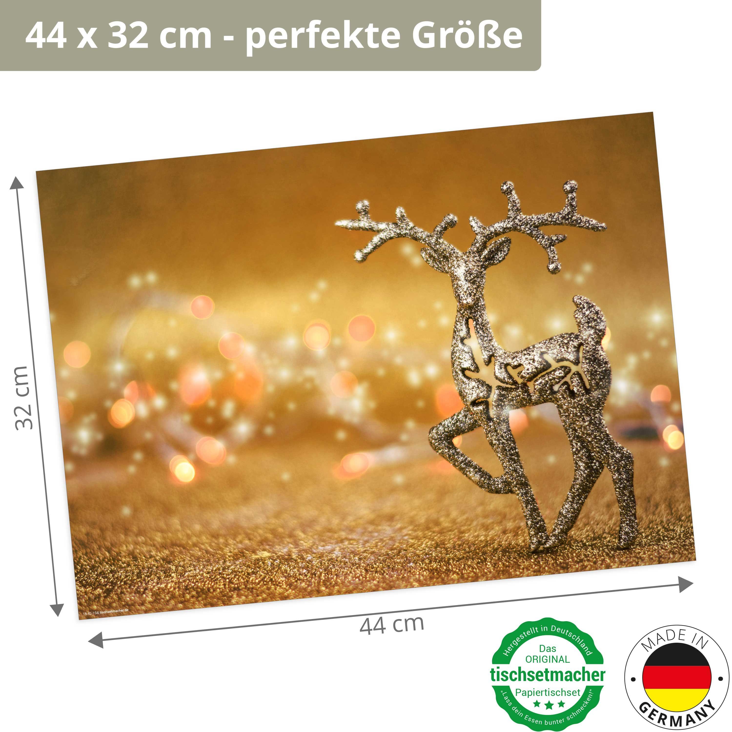 I cm Golden Aufbewahrungsmappe, 32 x - Naturpapier Tischsets (aus Made / Platzset, in 12-St., Weihnachten - Platzsets glitzerndes Tischsetmacher, golden), Germany in 44 Rentier,