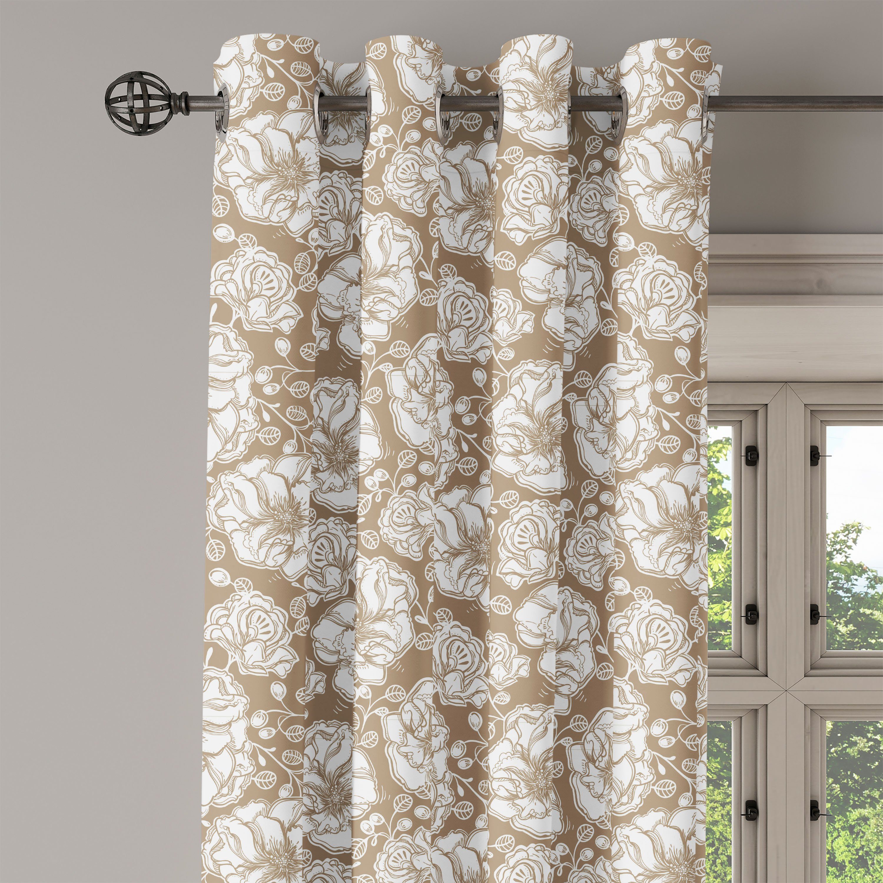 für 2-Panel-Fenstervorhänge Schlafzimmer Zarte Dekorative Vintage Gardine Blumen Abakuhaus, Wohnzimmer, Flora