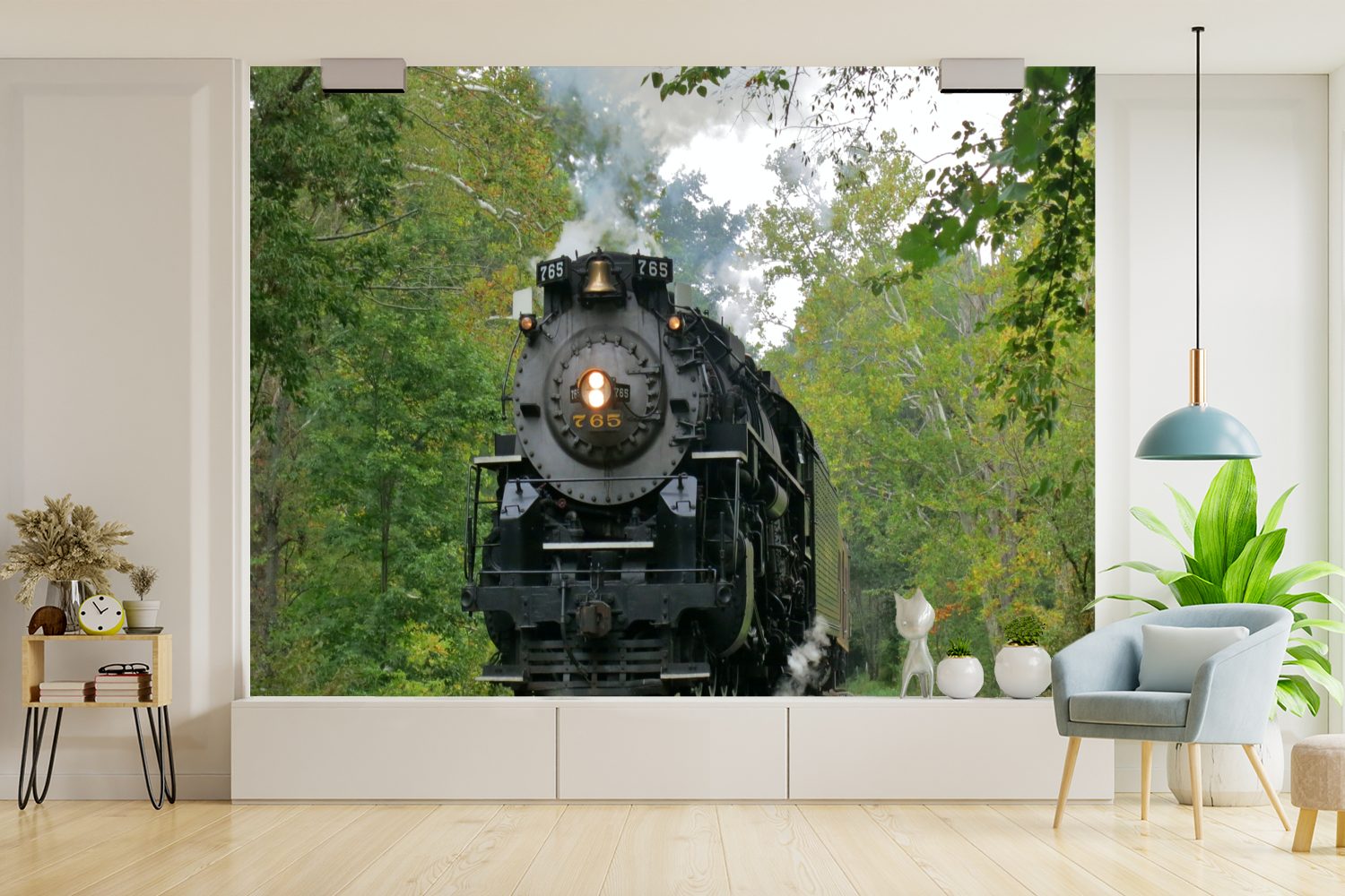 MuchoWow Fototapete Eine Dampflokomotive in Kinderzimmer, Matt, bedruckt, für Schlafzimmer, einer St), Vinyl (6 Wohnzimmer, Umgebung, Wallpaper grünen Tapete