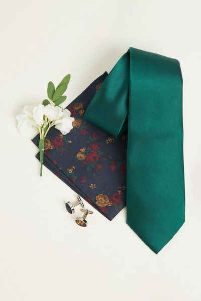 Next Krawatte Krawatte, Einstecktuch und Manschettenknöpfe (3-St)