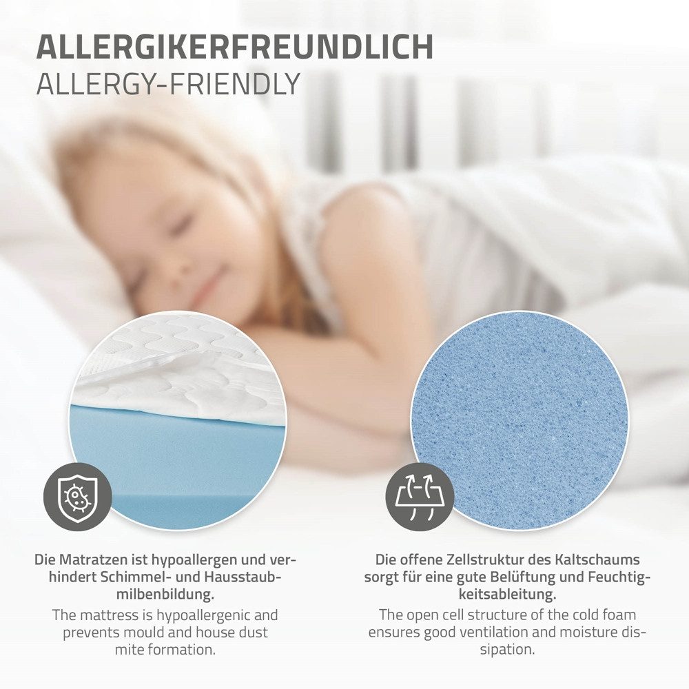 ML-DESIGN Spielbett Hausbett Kinderbett inkl. 2 Schubladen, Lattenrost und Rausfallschutz, Abenteuerbett 90x200cm mit Matratze Himmelbett Kiefer Jugendbett Weiß – Bild 5 von 5