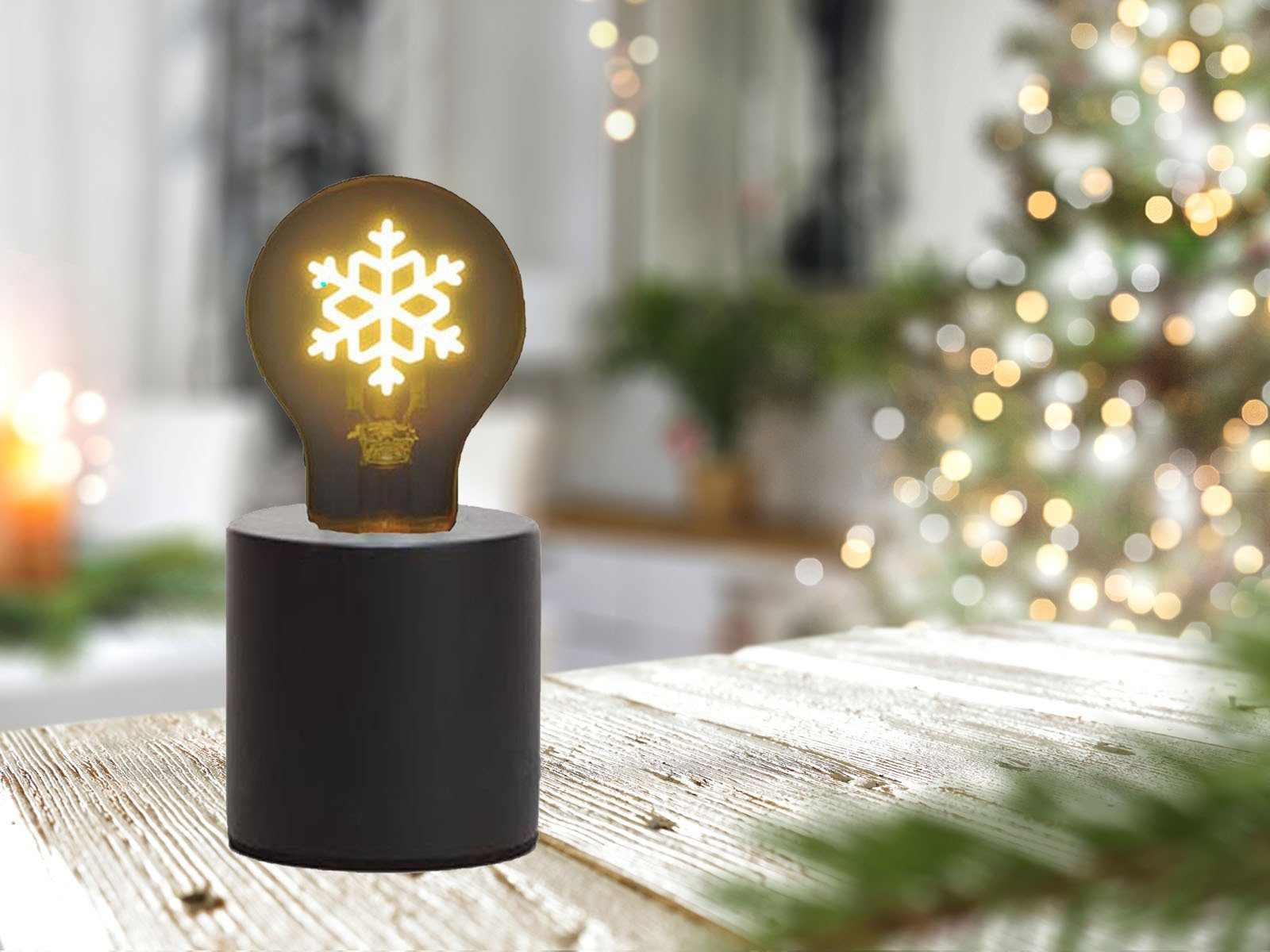 mit Schneeflocke Weihnachtsbeleuchtung Dekolicht, Glühbirne Gold wechselbar, – meineWunschleuchte LED LED ausgefallene