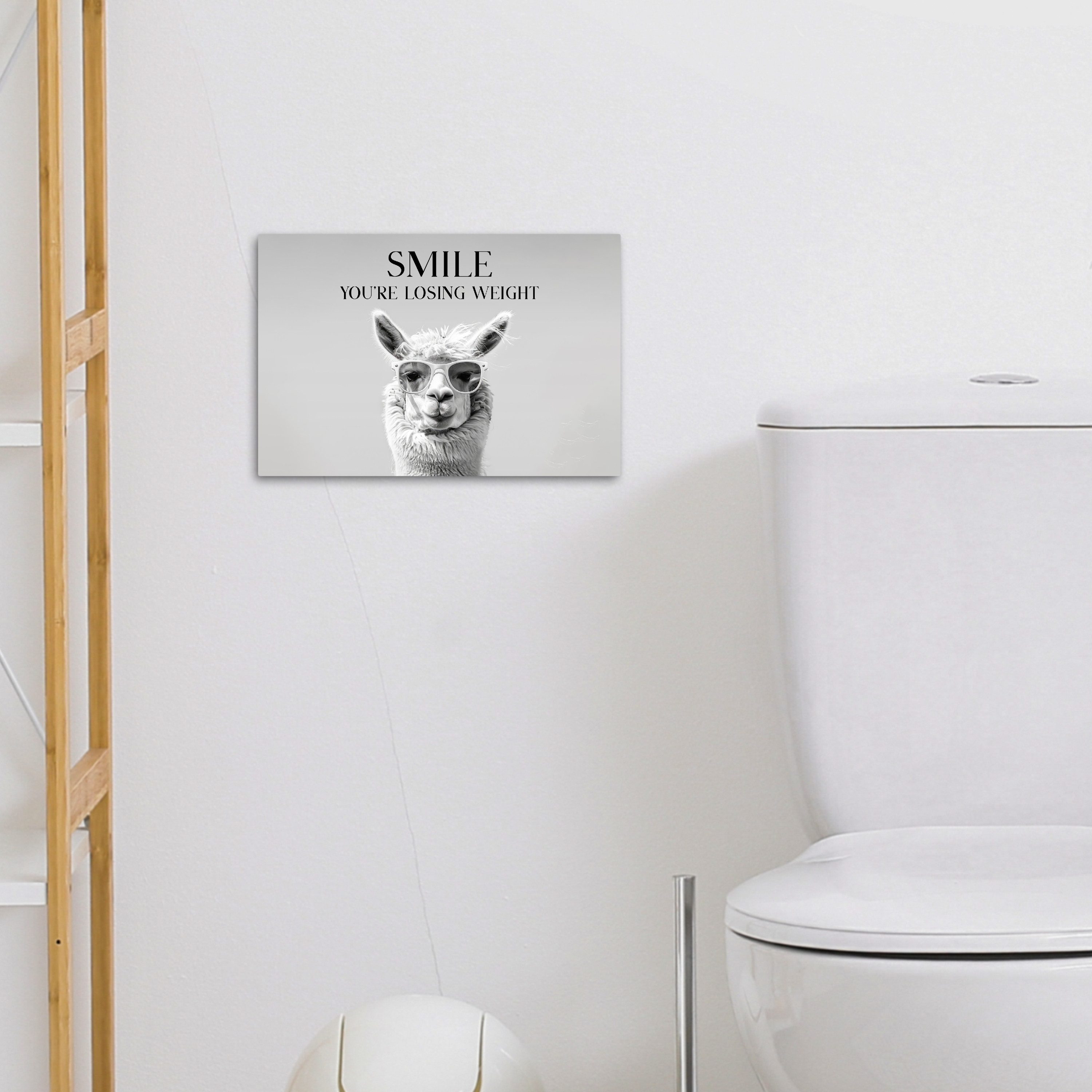 OneMillionCanvasses® Leinwandbild Zitat - Lama - Smile - Sprüche - Grau, Fotodruck (1 St), Bilder für Badezimmer, Bad und Toiletten Deko, Bild WC 30x20 cm – Bild 4 von 5