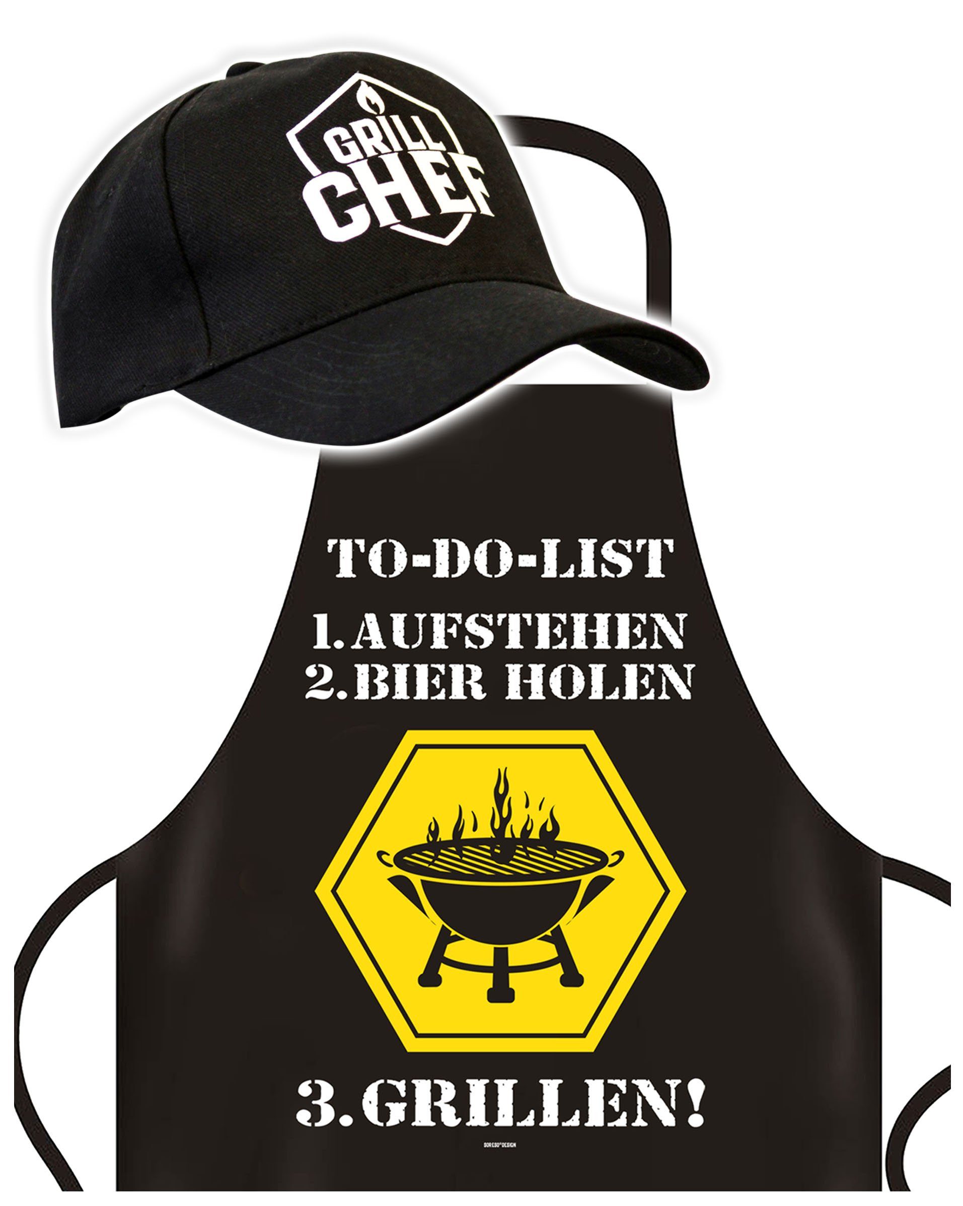 Soreso® Grillschürze Geburtstag Geschenk Kochschürze plus Base Cap für Männer - Vater - Vatertags-geschenk Weihnachtsgeschenk, (Spar-set, Grillset bestehend aus Grillschürze und Baseball-Cap), Robust & Elegant, Edel und mit Liebe verarbeitet