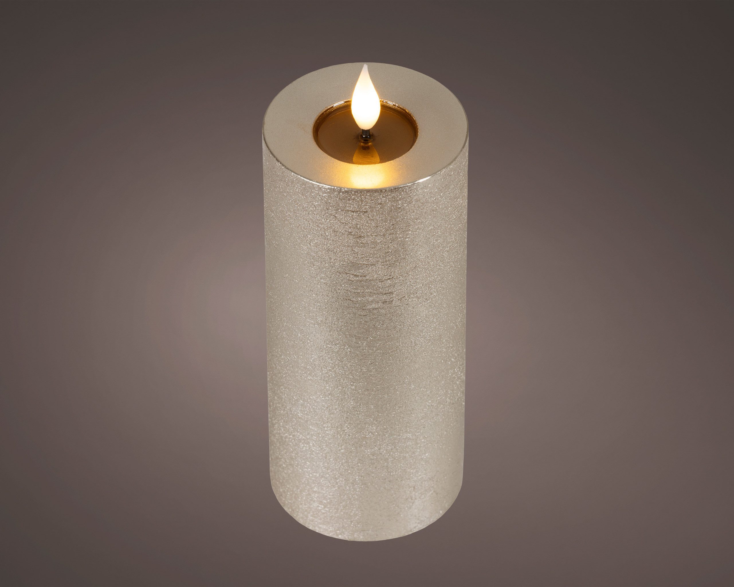 Lumineo LED-Kerze, Timer, warmweiß, LED Kerze 7,5x20cm mit Timer Wachs Flacker-Effekt Hellgrau / Warmweiß