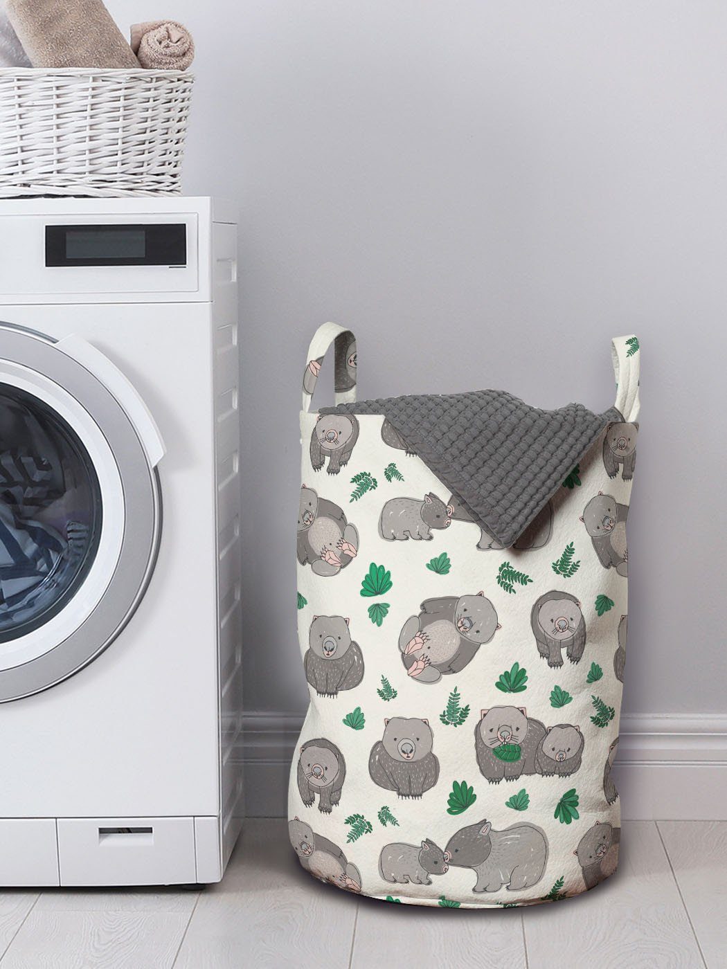 Abakuhaus Wäschesäckchen Wäschekorb mit Griffen Waschsalons, für mit Kordelzugverschluss Wombats Blattpflanzen Tier