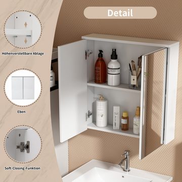 MODFU Badmöbel-Set Badezimmerspiegelschrank, Waschbeckenunterschrank hängend 60cm breit, (mit Keramikwaschbecken,Spiegelschrank)