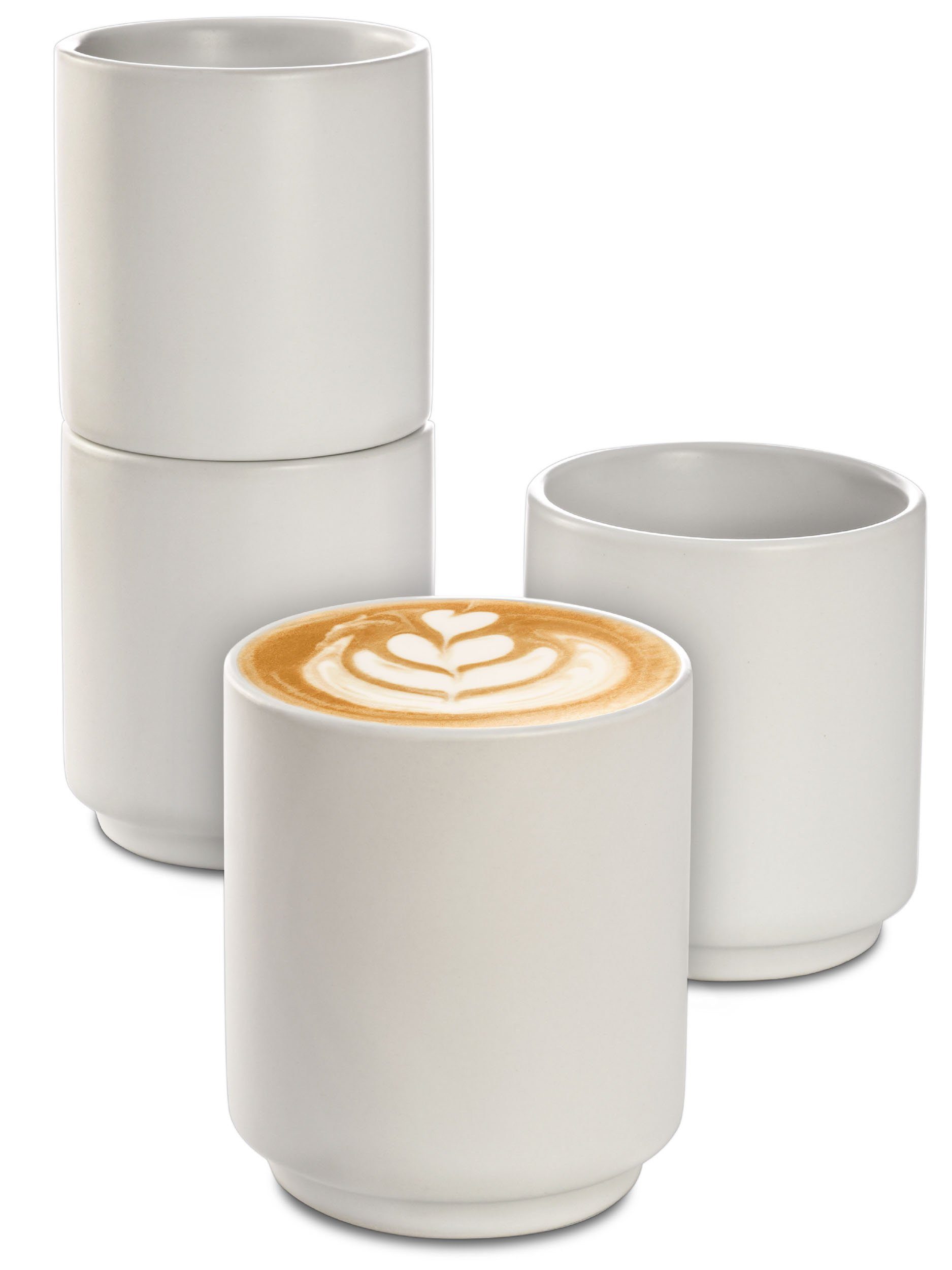 Cosumy Cappuccinotasse 4 Cappuccino Чашки Weiß Stapelbar, Keramik, Hitzebeständiges Stapelbares Design - Entworfen für Latte Art - 200 ml