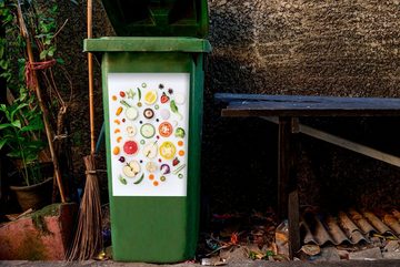 MuchoWow Wandsticker Obst und Gemüse auf einem weißen Hintergrund (1 St), Mülleimer-aufkleber, Mülltonne, Sticker, Container, Abfalbehälter
