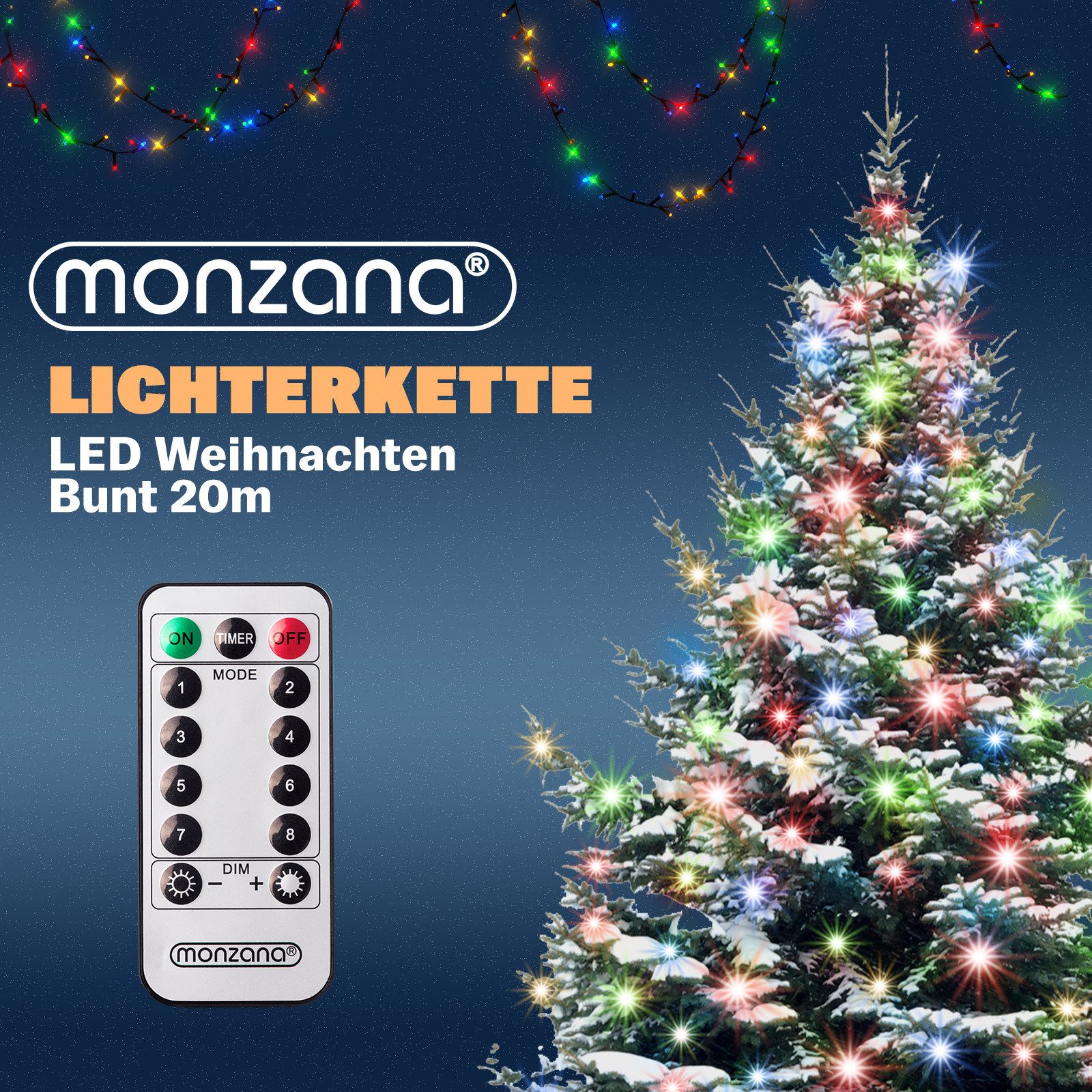 monzana Lichterkette, 200/400/600 LEDs warmweiß/kaltweiß/bunt Weihnachtsbaum
