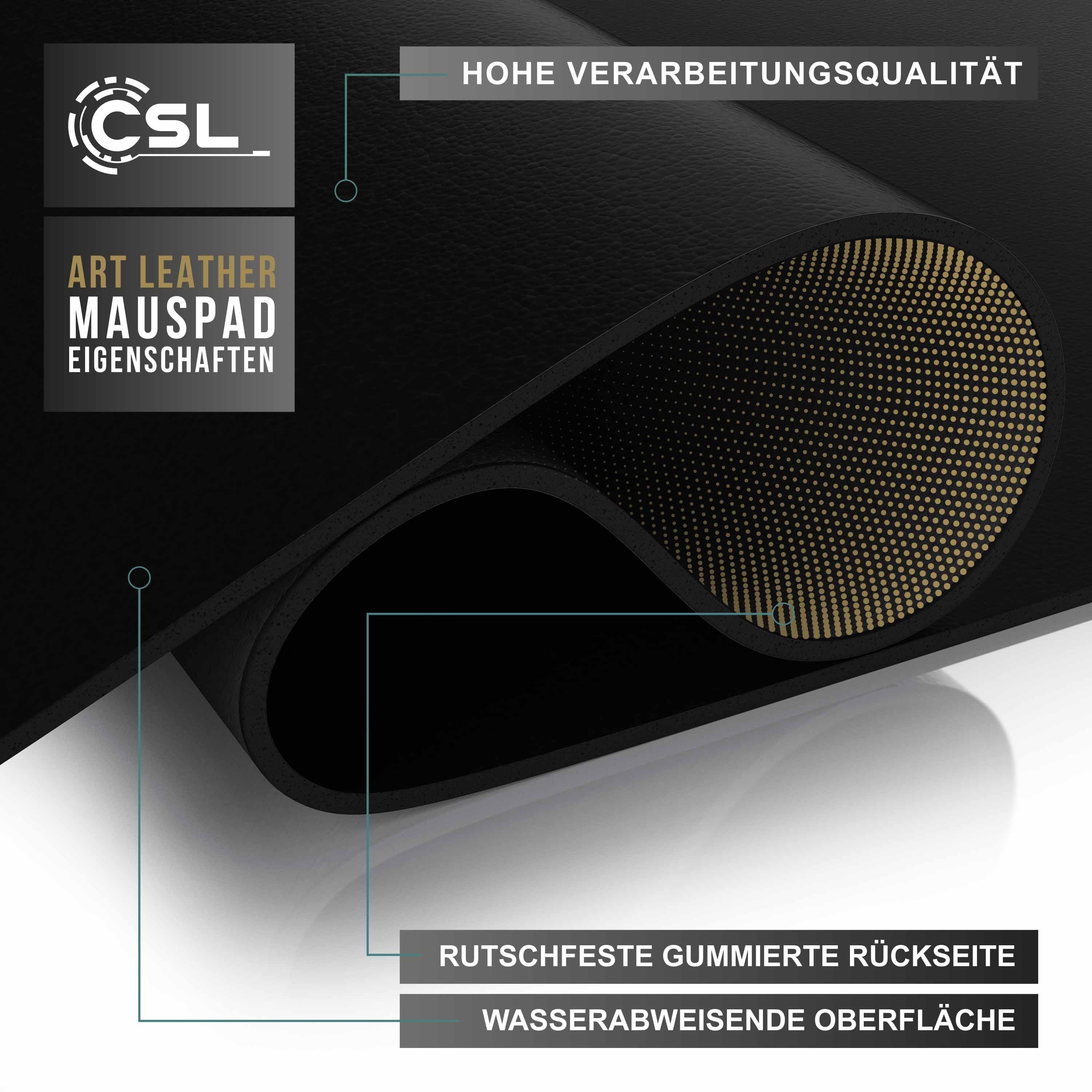 CSL Mauspad XXL Mousepad 900 x 400 x 3 mm, Tischunterlage, Elegante Leder Optik (1-St), rutschfest, abwaschbar, Office Schreibtischunterlage, schwarz – Bild 4 von 5