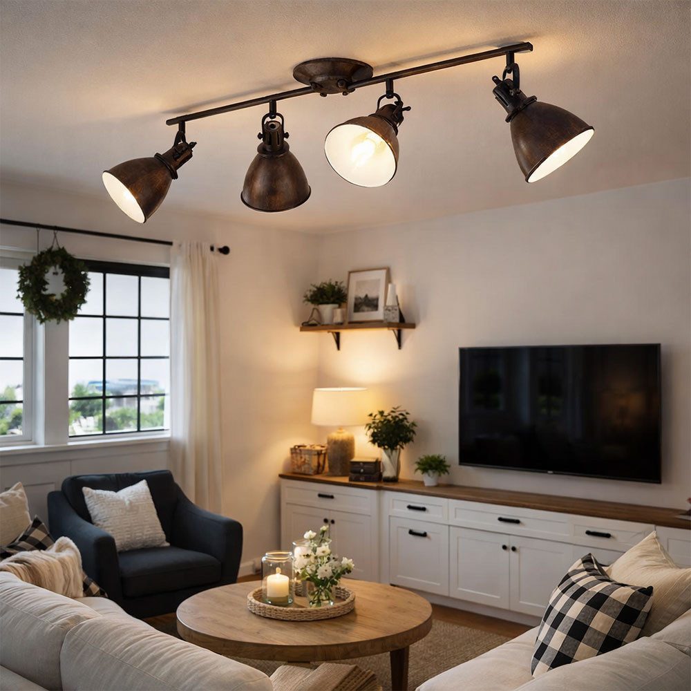 GLOBO LIGHTING LED Deckenleuchte, Leuchtmittel inklusive, Warmweiß, Spotleiste Deckenstrahler Deckenleuchte LED 4-Flammig schwenkbar rost