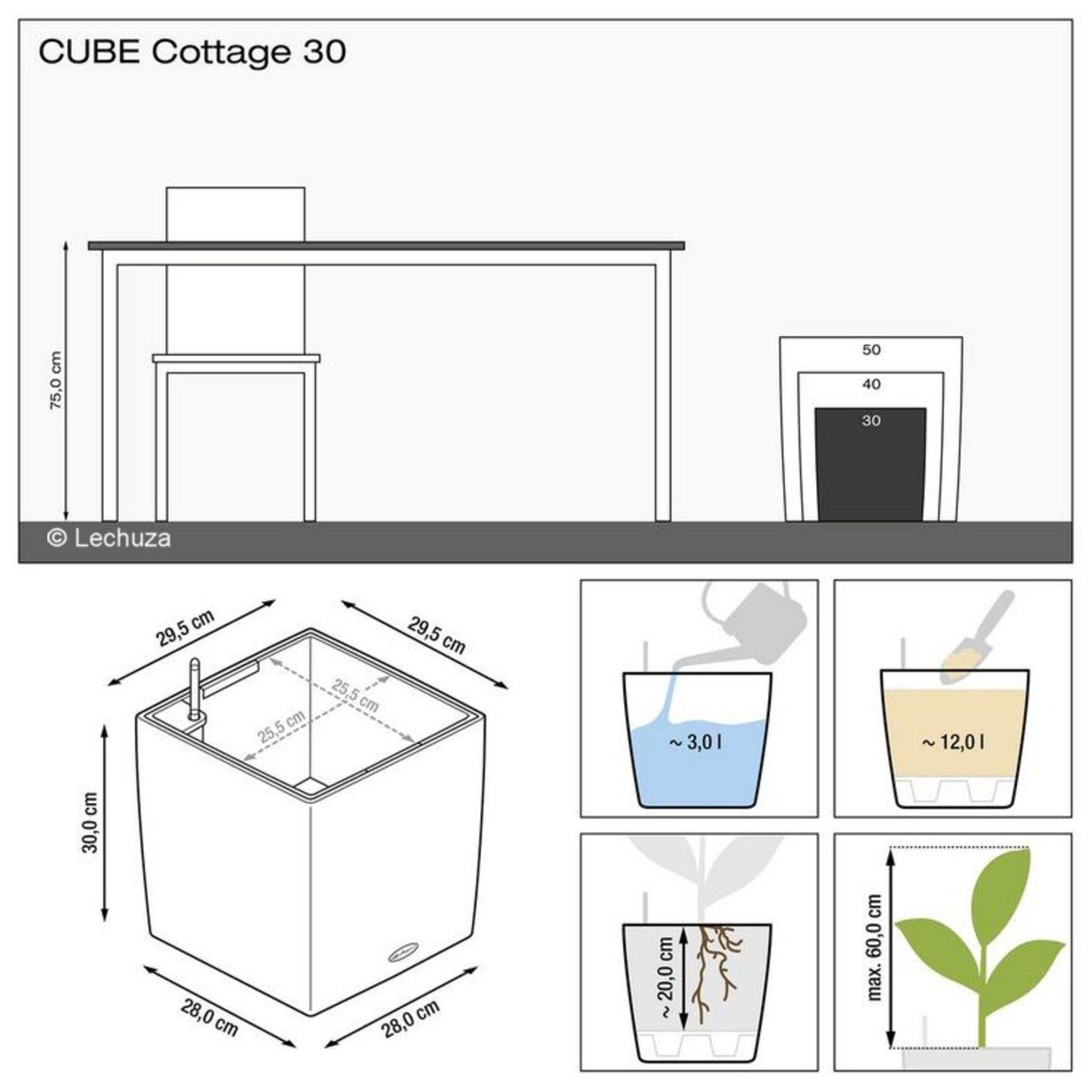 Lechuza® Pflanzkübel Pflanzgefäß Cube Cottage 30 granit