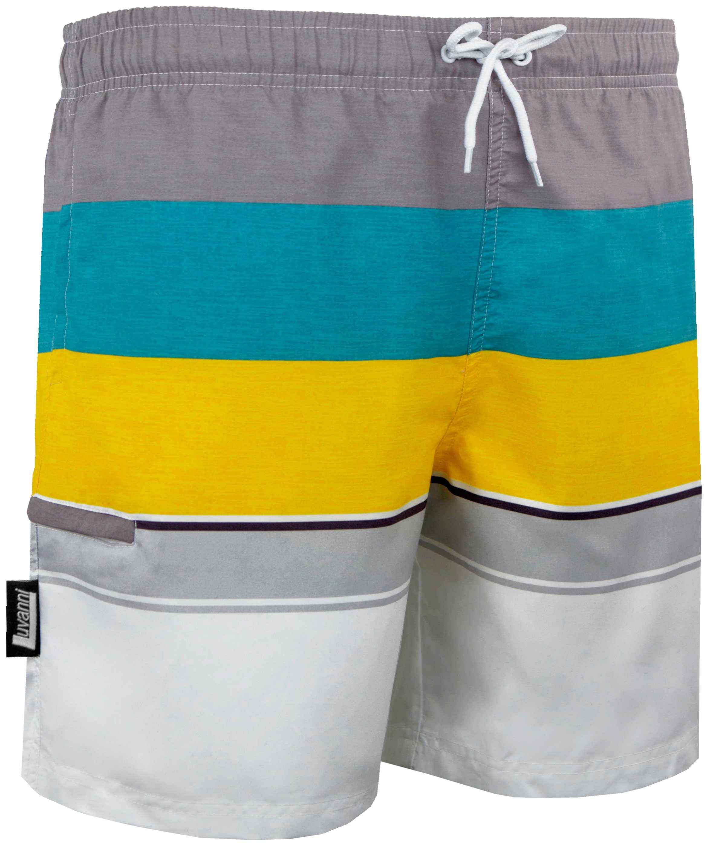 Luvanni Badehose Badehose Herren Badeshorts 600v33 Beachshorts Boardshorts Schwimmhose Männer mit Streifenmuster blau rot grau gelb Streifen