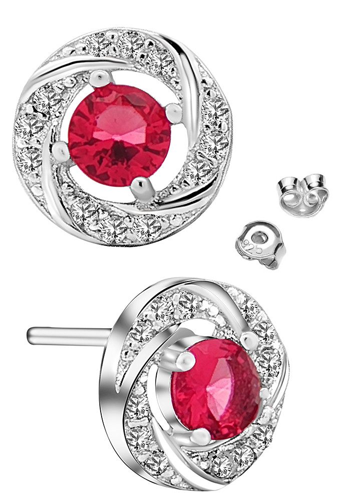 Limana Paar Ohrstecker runde 925 Silber 9mm rot blau Ohrringe Schmuck für Frauen Damen Mutter (Silberschmuck inkl. Dose), Weihnachten Geburtstag Muttertag Geschenk für Ehefrau Freundin Oma