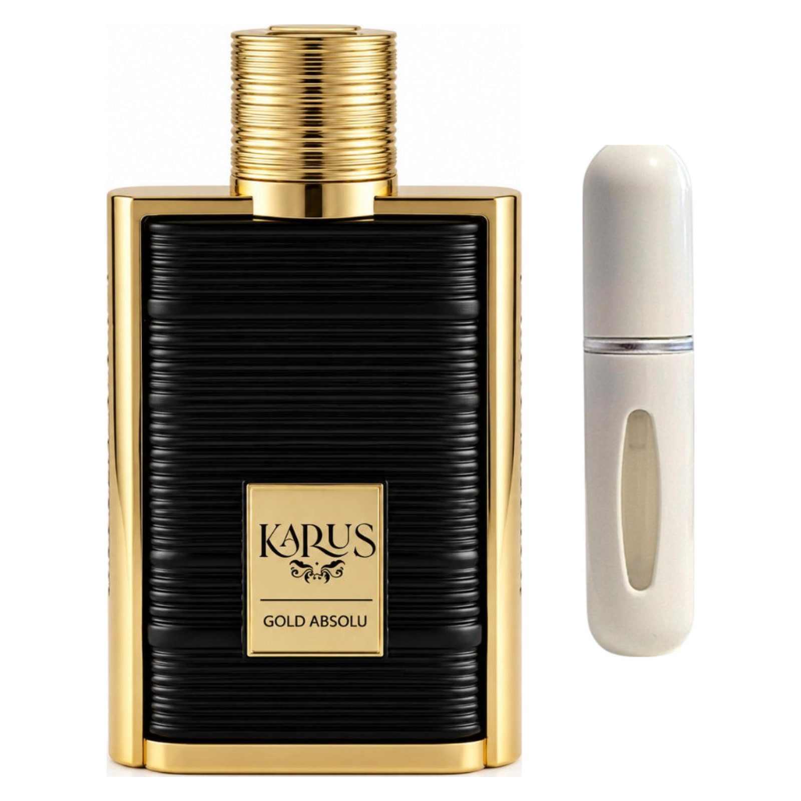 Khadlaj Duft-Set Karus Gold Absolu EDP – Süß Gourmand Blumig + Parfümzerstäuber (leer)