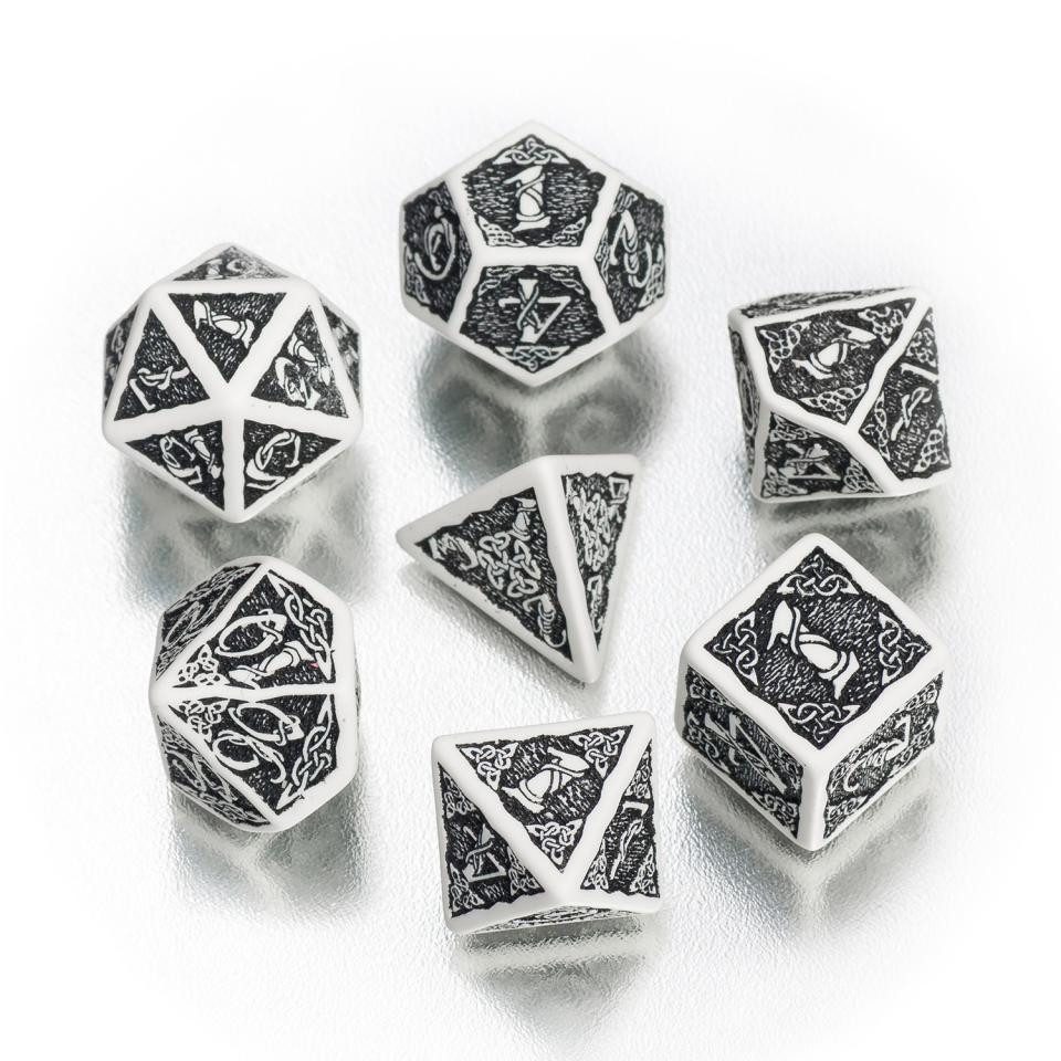 Q-Workshop Spiel, Celtic 3D Revised Würfel-Set - 7 Stück - weiss und schwarz