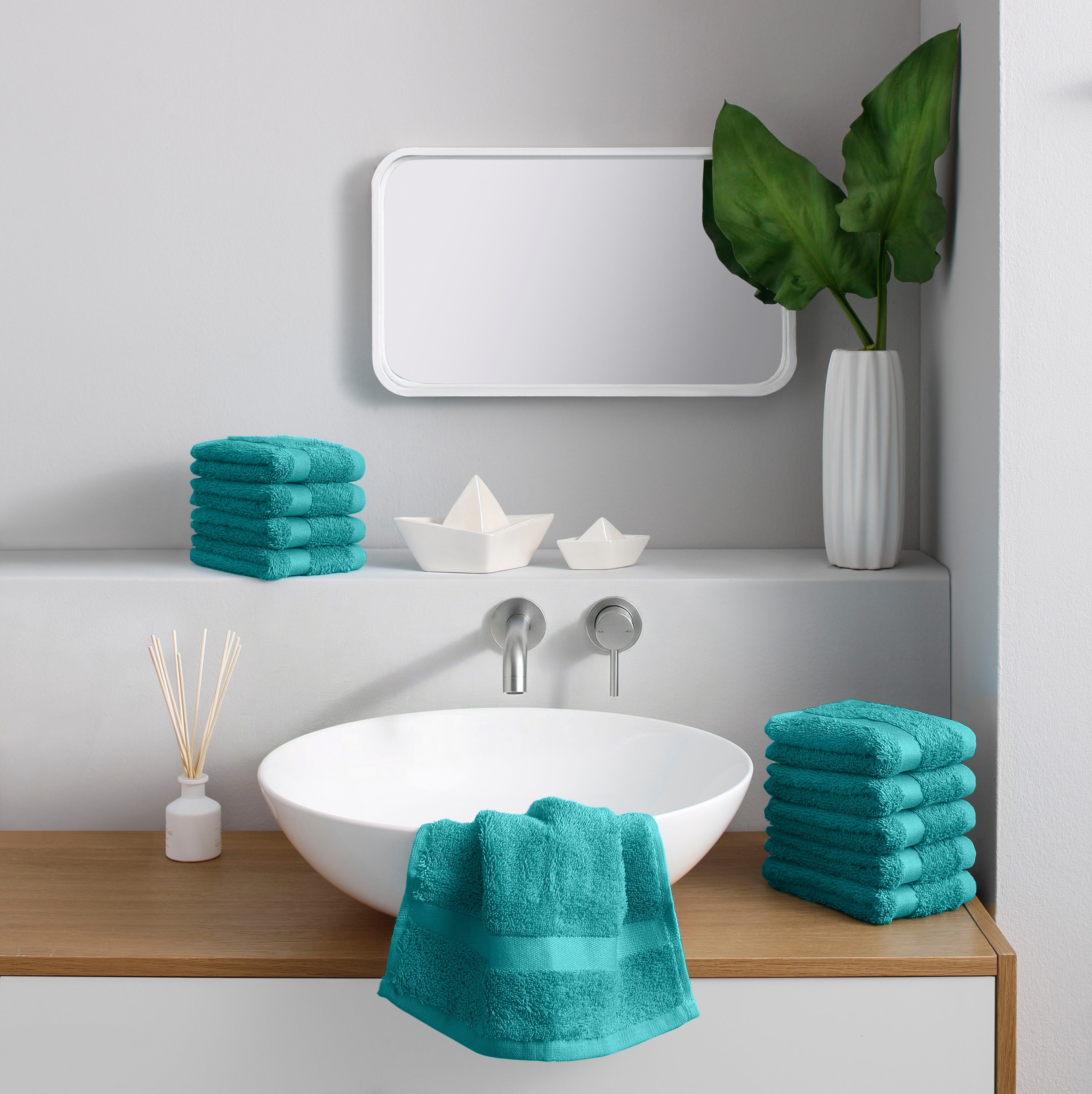 OTTO home Waschlappen Vanessa, 10 Seiftücher, 30x30cm, in Standard- und Premium-Qualität, (Set, 10-St), Handtücher mit Bordüre, 100% Baumwolle, einfarbig, weich